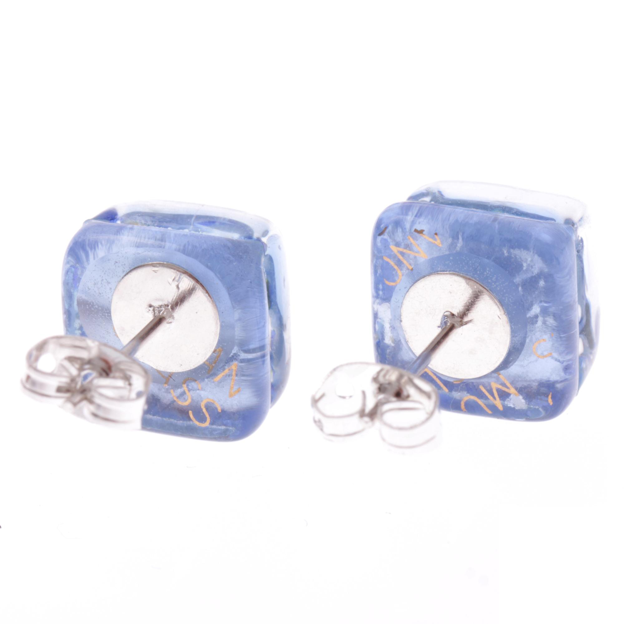 Jolanda Muranoglas Ohrstecker Blau/Silber II; Muranoglas mit echtem Blattsilber; hypoallergene, hochwertig versilberte äußere Metallteile