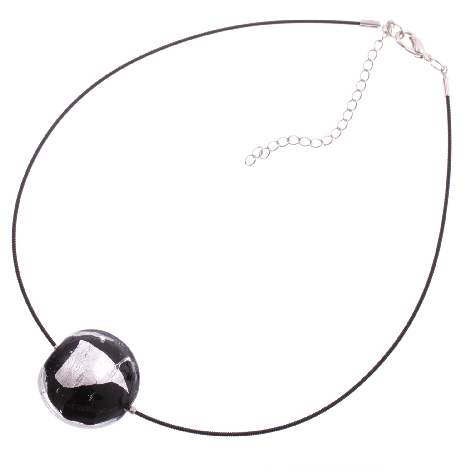 Murano Glas Collier "Cielo" -schwarz-silber