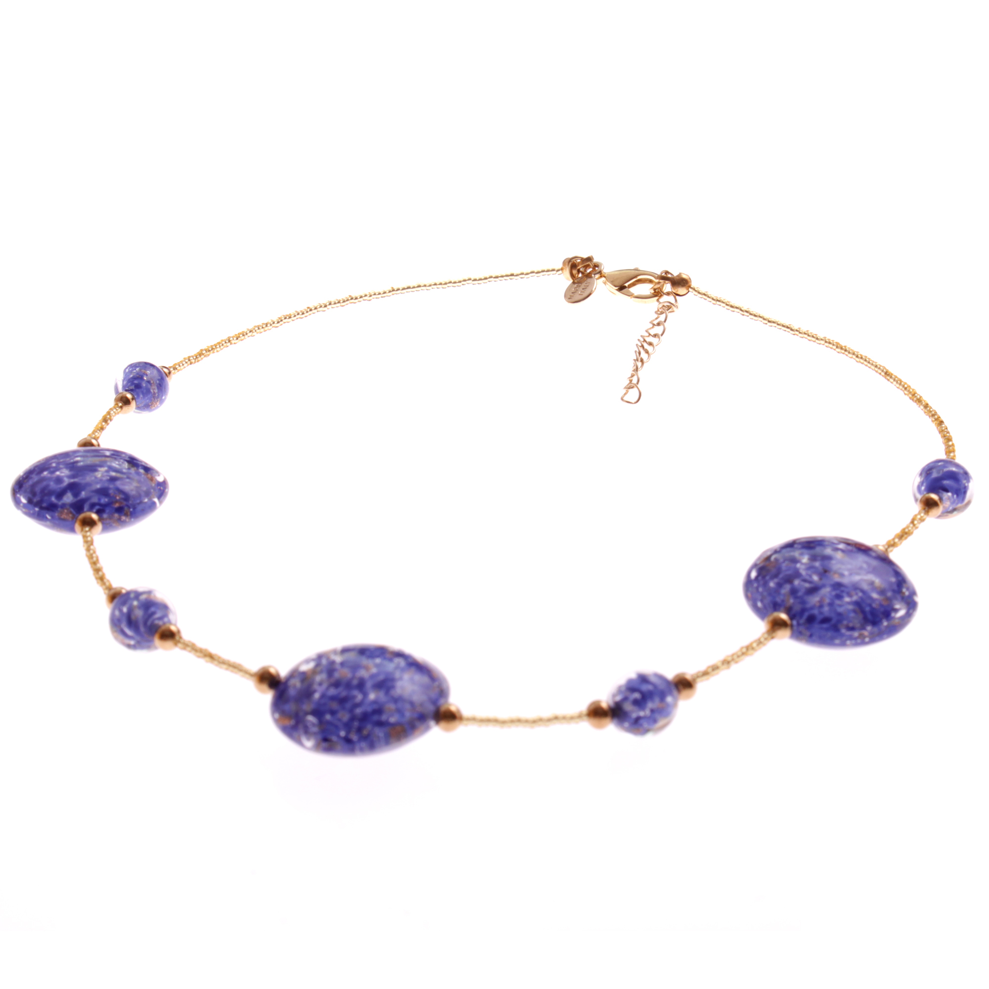 Astana Muranoglas Collier Blau/Gold; Muranoglas mit echtem Blattgold und echtem Kupfer; hypoallergene, hochwertig vergoldete äußere Metallteile