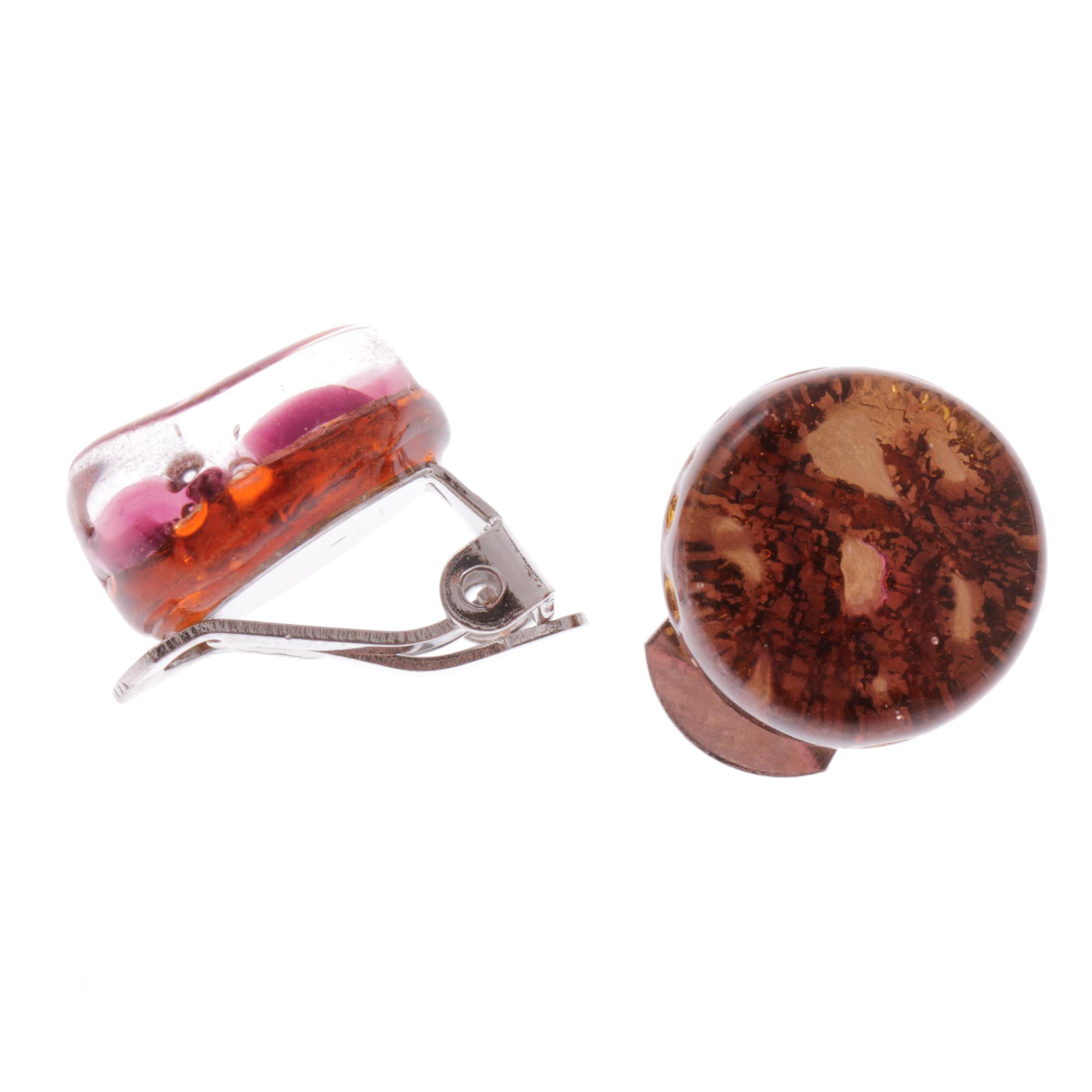 Janne Muranoglas Ohrclips Amber/Gold; Muranoglas mit echtem Blattgold; hypoallergene, hochwertig versilberte Clipmechaniken