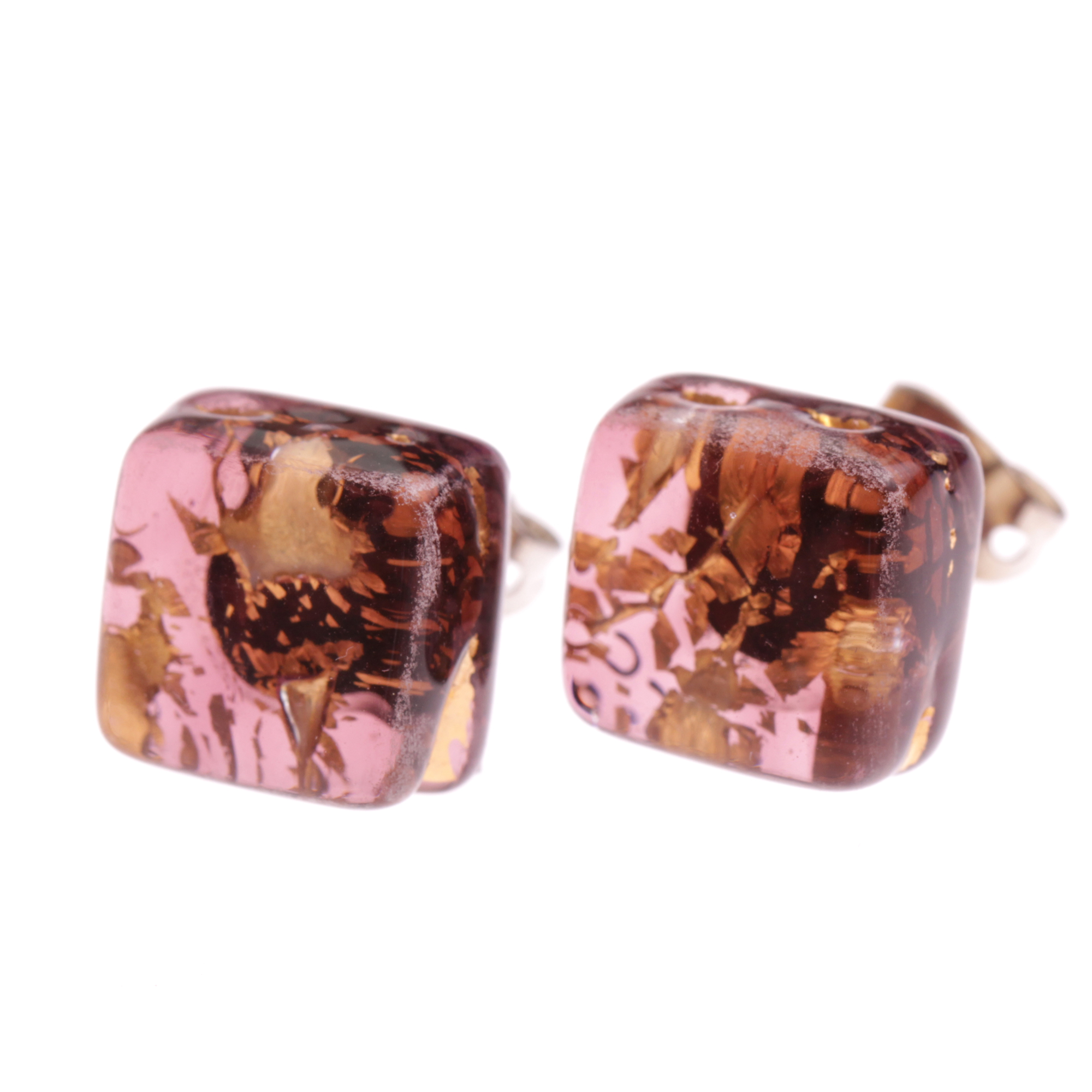 Jolanda Muranoglas Ohrstecker Altrosa/Gold; Muranoglas mit echtem Blattgold; hypoallergene, hochwertig versilberte äußere Metallteile