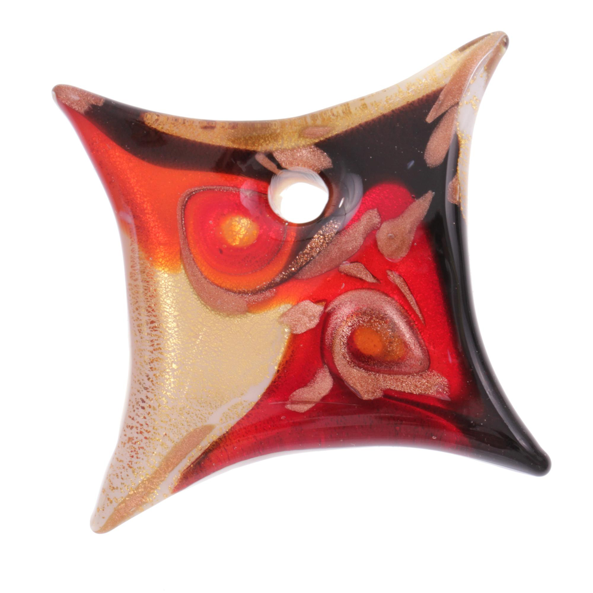 Exquisiter Murano Glas Anhänger "Losanga" -rot-gold