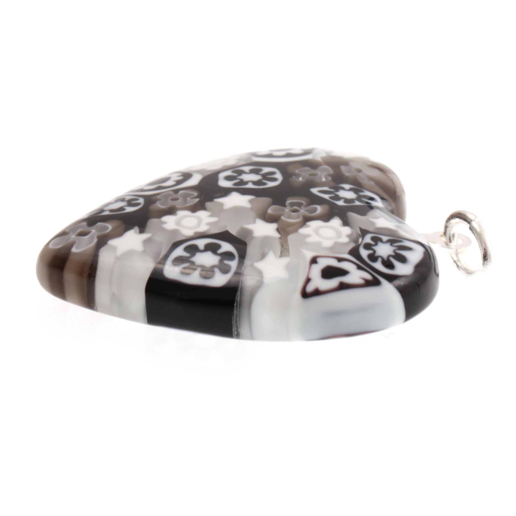Mille Fiori Herz Anhänger "Sono" Murano Glas -schwarz-weiss