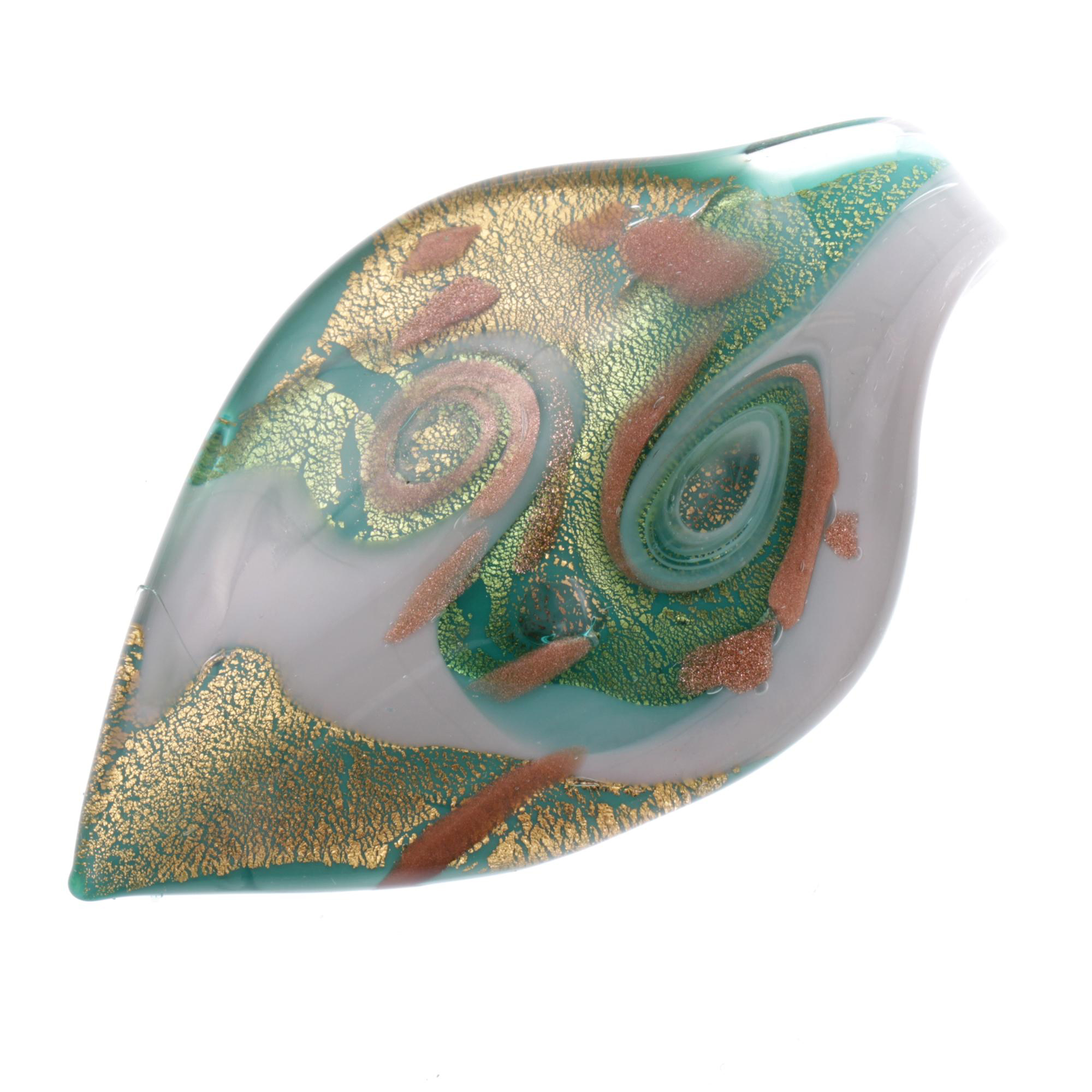 Ein großes Murano Glas Blatt "Pala Grande" Anhänger-grün-gold