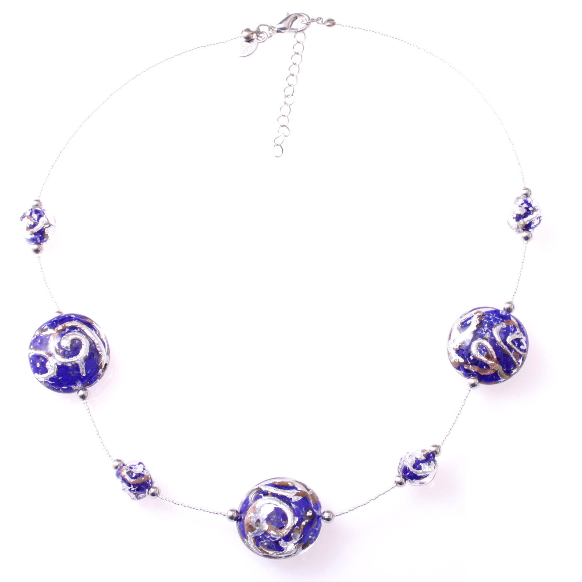 Astana Deluxe Muranoglas Collier Blau/Silber; Muranoglas mit echtem Blattsilber und Kupfer; hypoallergene und hochwertig versilberte äußere Metallteile
