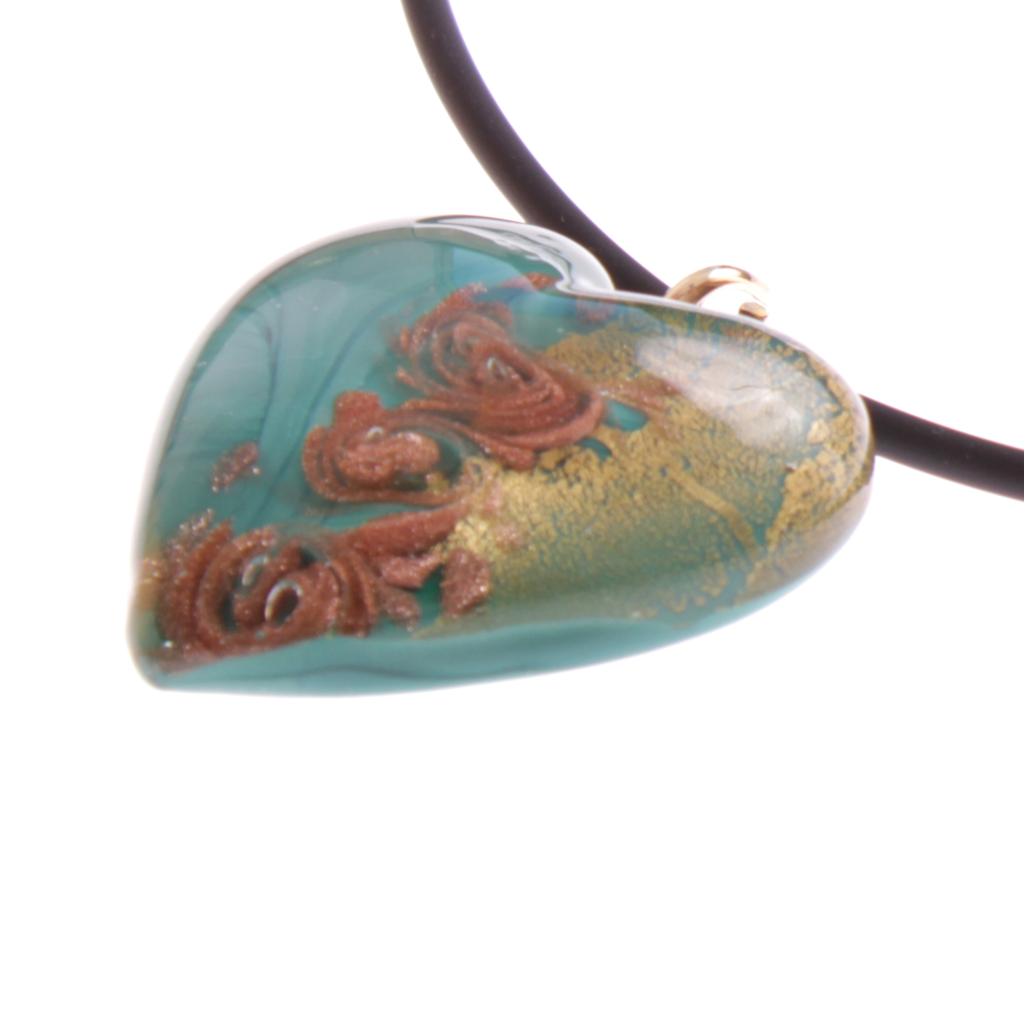 Girello medium Muranoglas Anhänger Grün/Gold; Muranoglas mit echtem Blattgold und Kupfer; hypoallergene, hochwertig vergoldete Öse