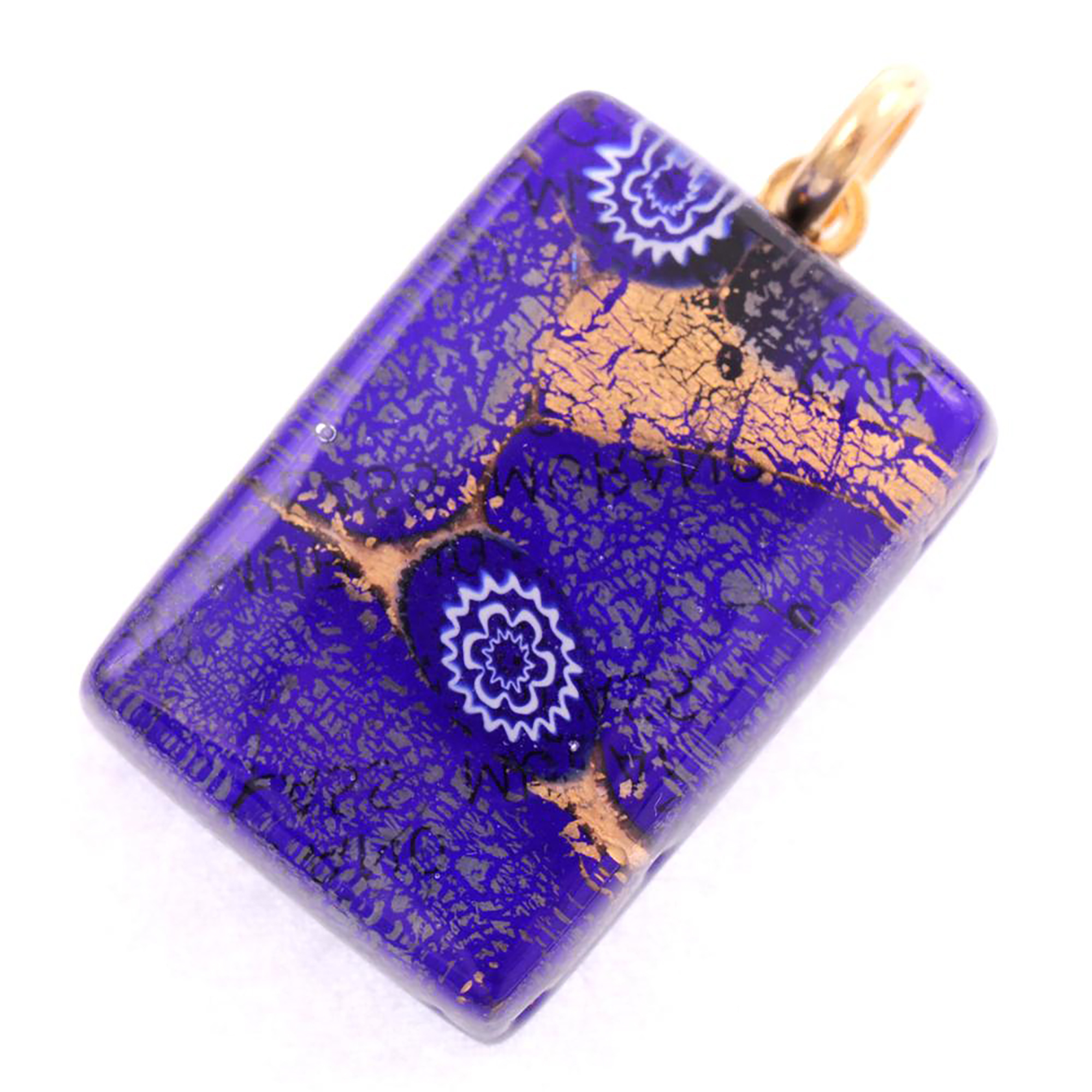 Rechteck Anhänger "Swan II" Murano Glas-blau-gold