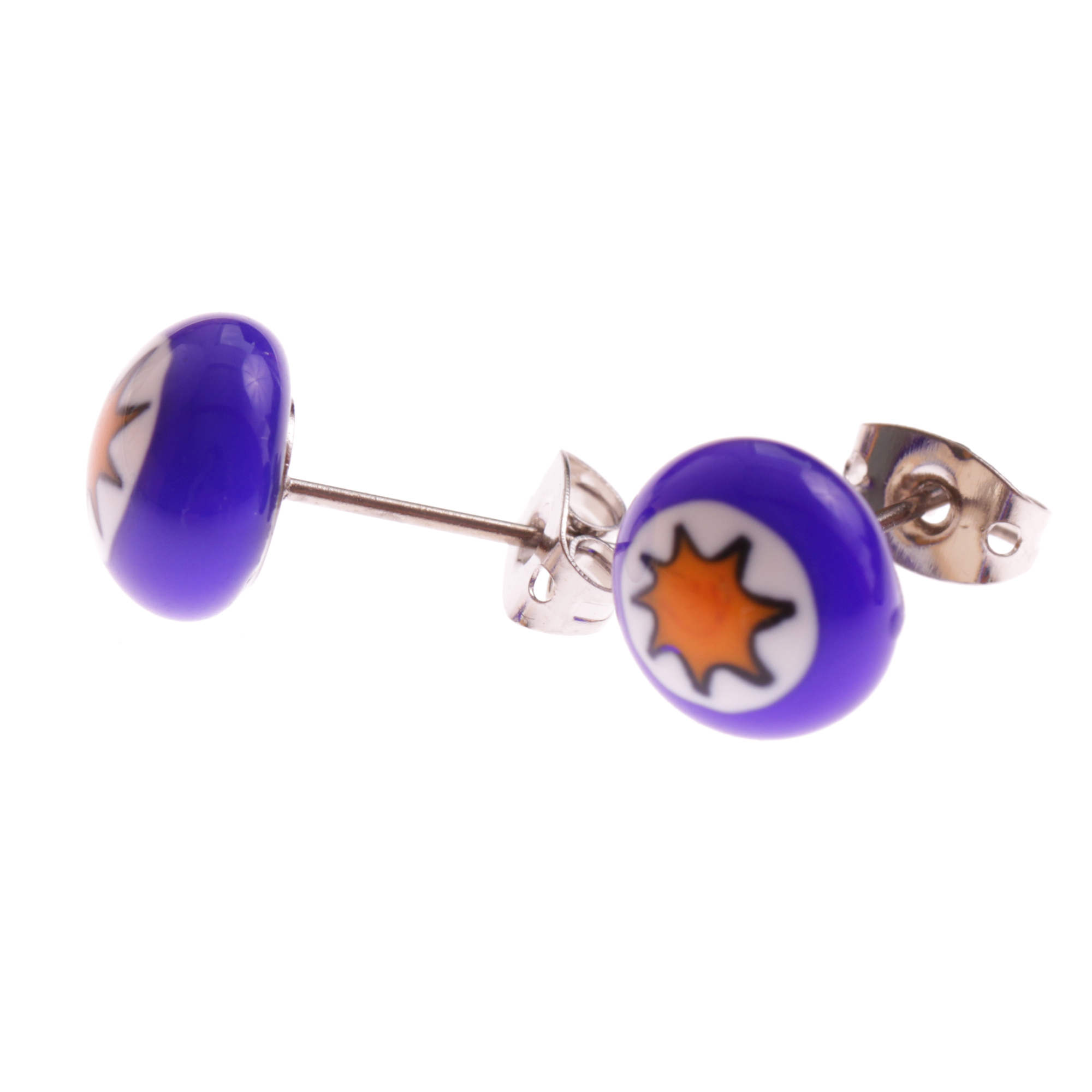 Fleur Muranoglas Ohrstecker Blau; Muranoglas mit Millefiori-Blüten; hypoallergene, hochwertig versilberte äußere Metallteile