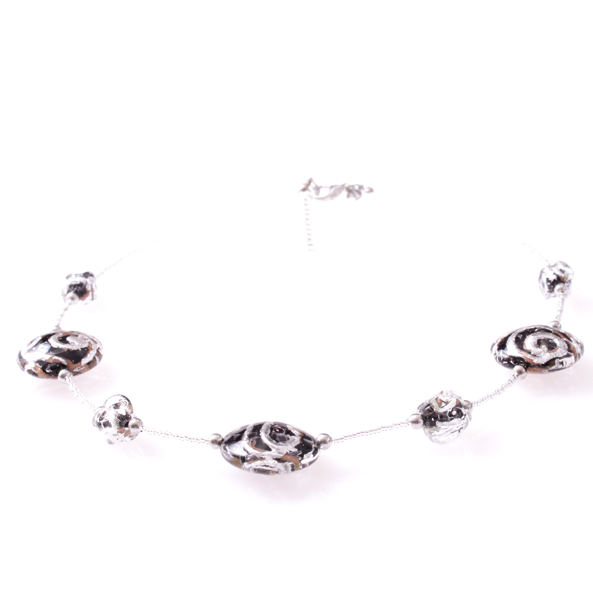 Astana Deluxe Muranoglas Collier Schwarz/Silber; Muranoglas mit echtem Blattsilber und Kupfer; hypoallergene und hochwertig versilberte äußere Metallteile