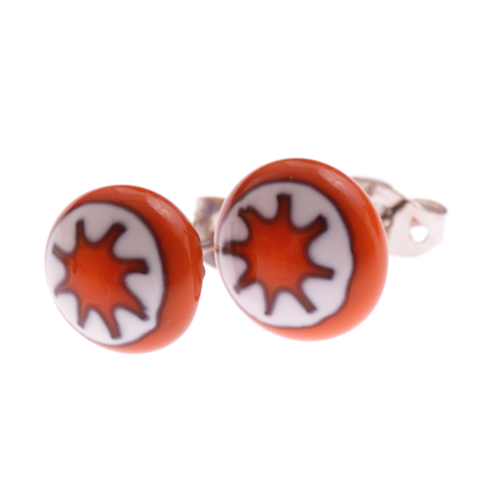 Muranoglas Mille Fiori Ohrstecker Model "Fleur" -orange
