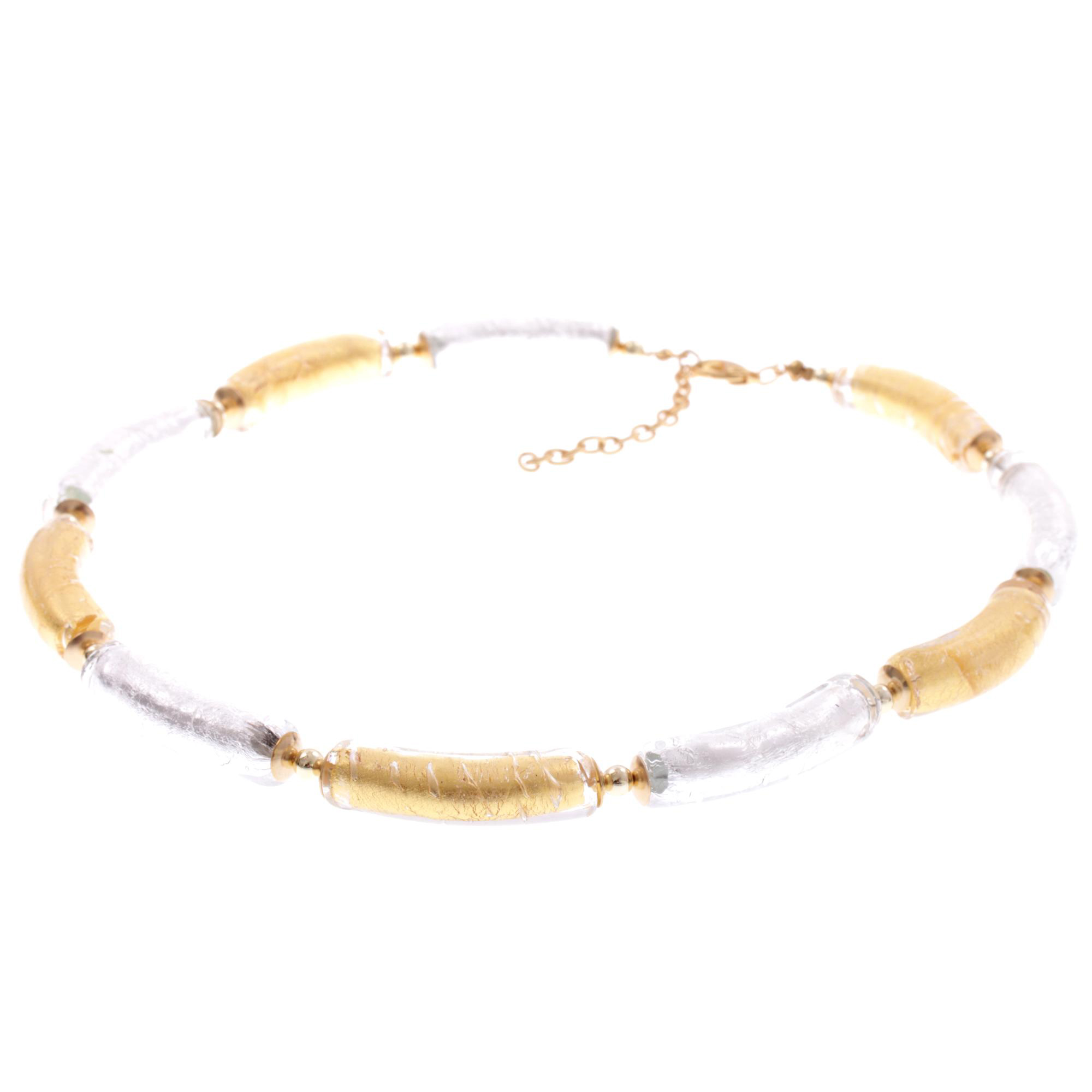 Lea Muranoglas-Collier Gold/Silber, 45 cm, schräge gesamtansicht