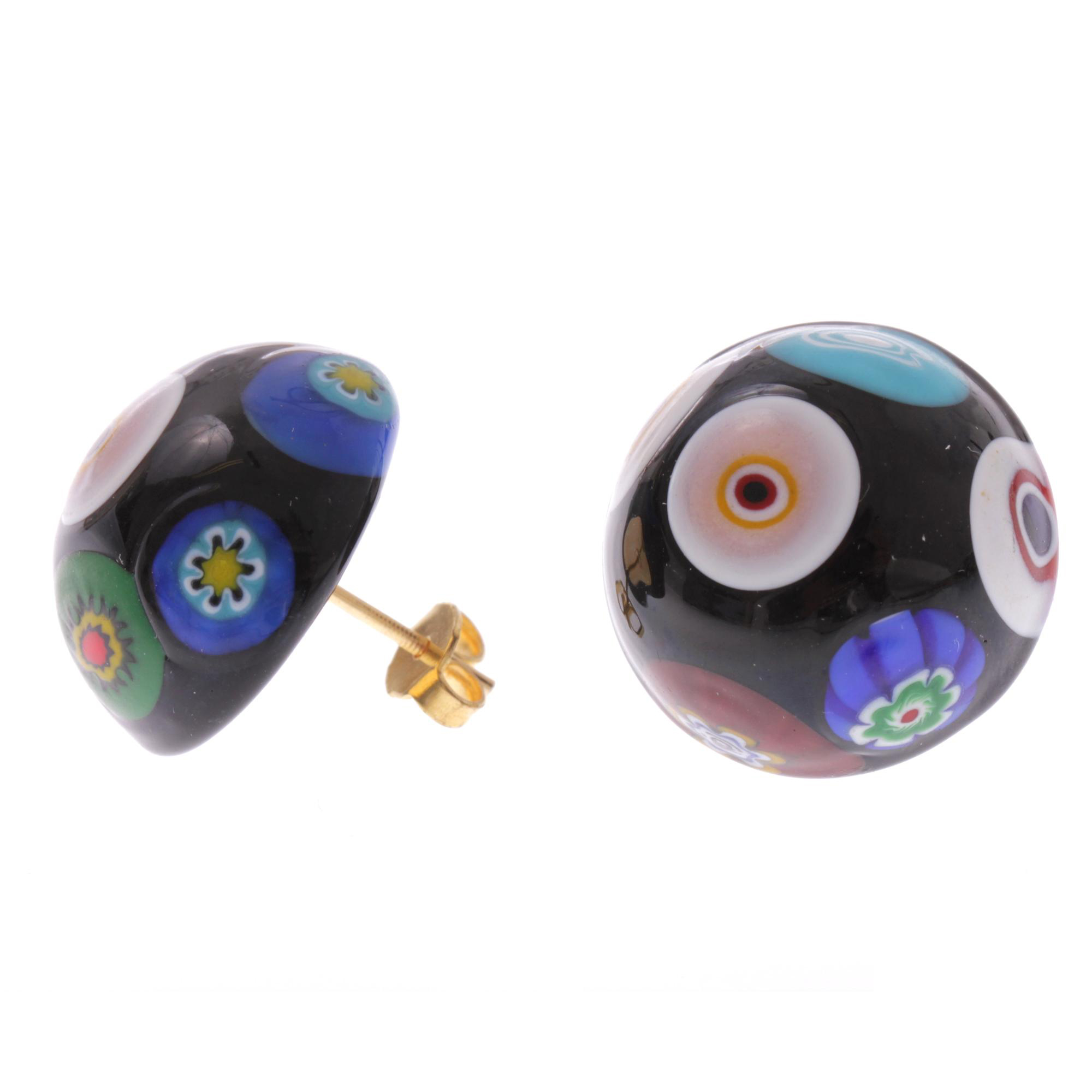 Concento Millefiori Ohrstecker Gold; Muranoglas mit Millefiori-Blüten, ohne Metalleinlagen; hypoallergene, hochwertig vergoldete äußere Metallteile
