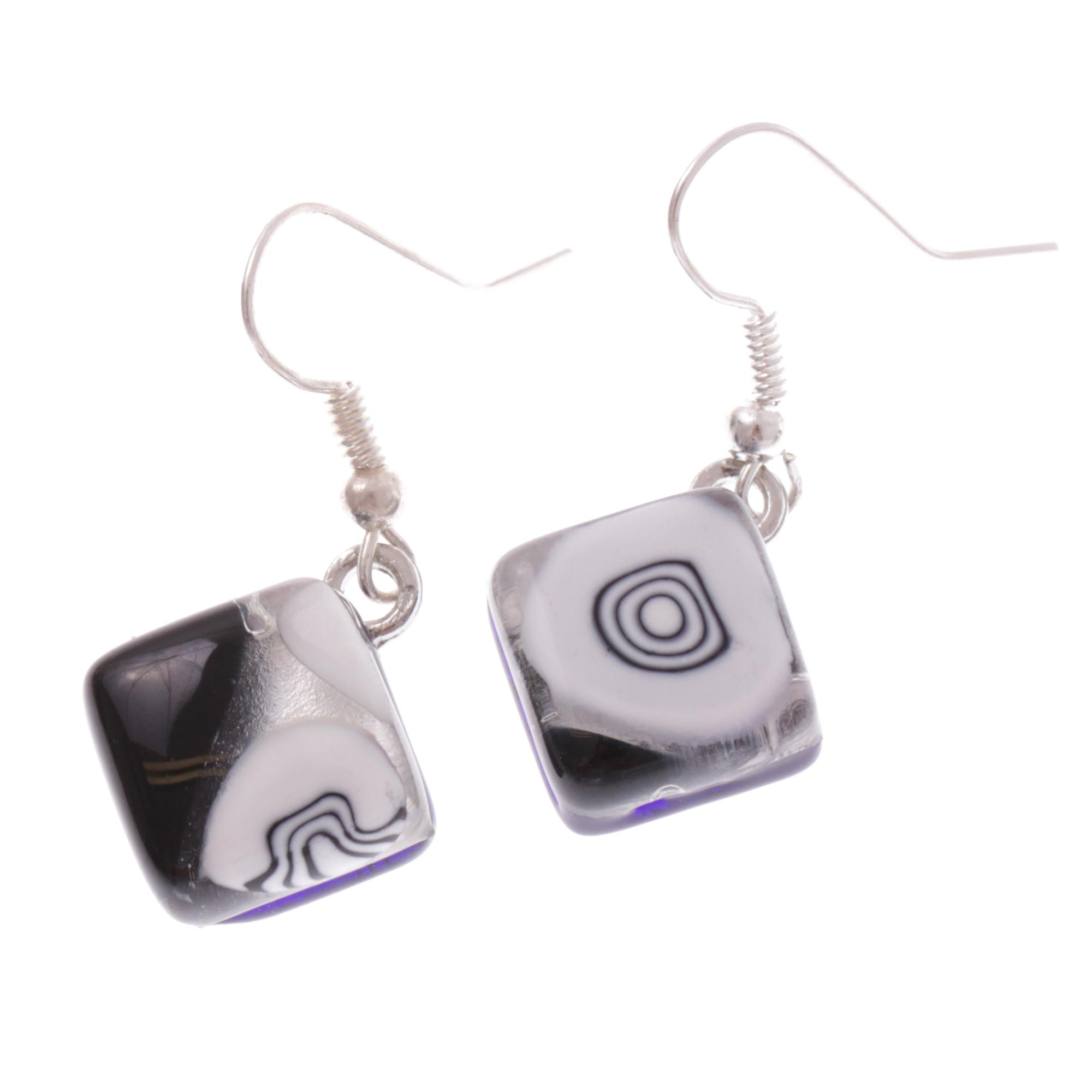 Ashley Muranoglas Ohrhänger Schwarz/Weiß II; Muranoglas mit echtem Blattsilber; hypoallergene, hochwertig versilberte äußere Metallteile