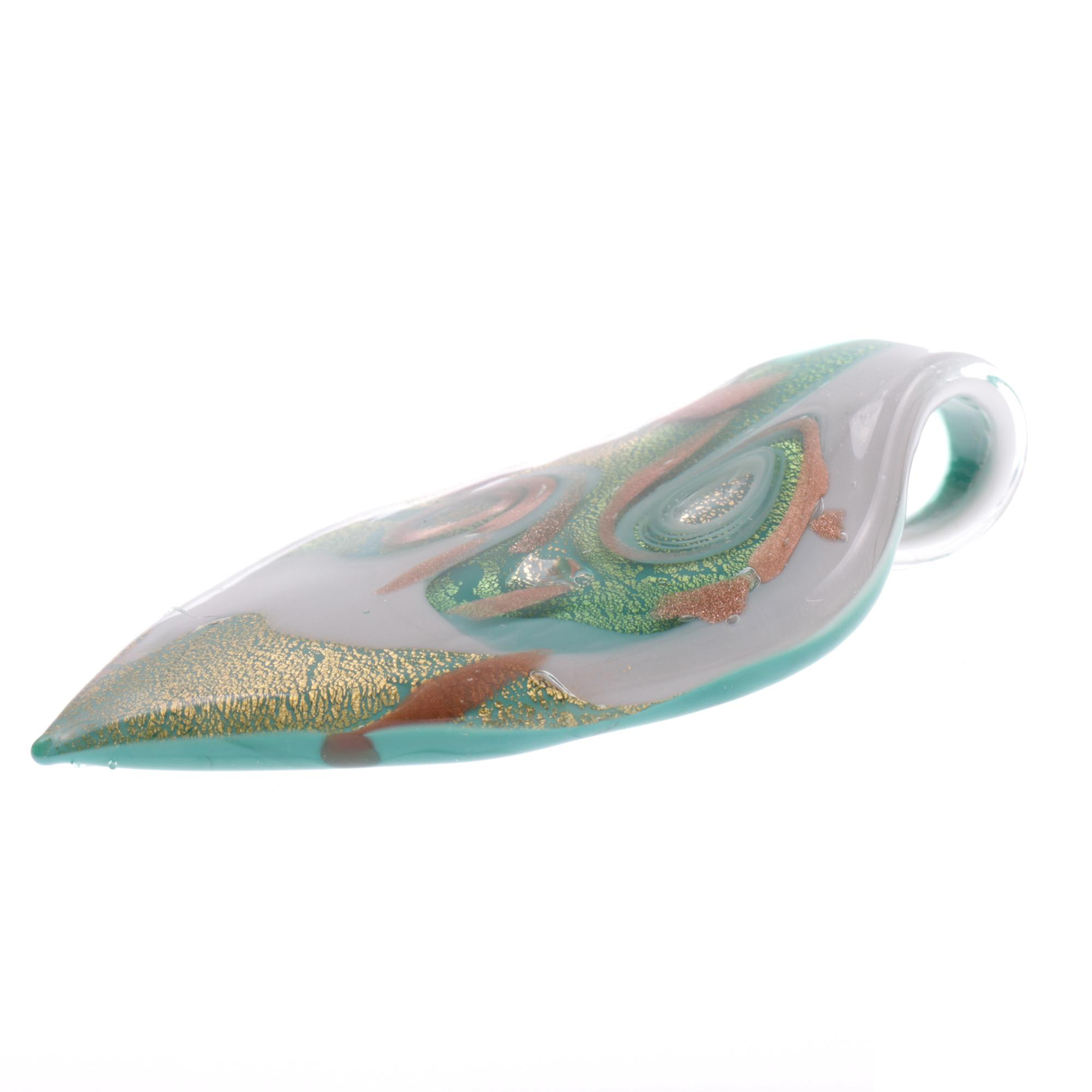 Ein großes Murano Glas Blatt "Pala Grande" Anhänger-grün-gold