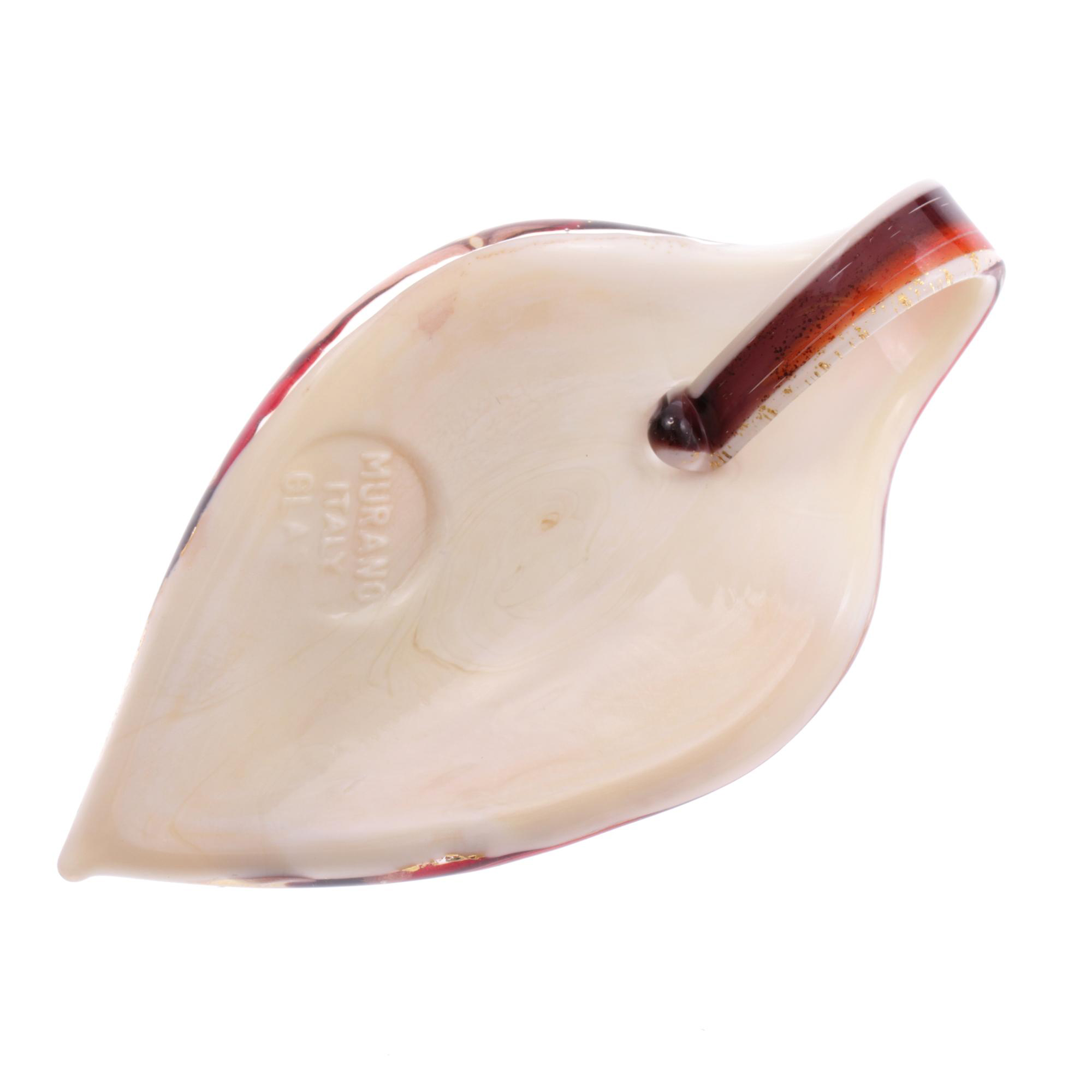 Ein großes Murano Glas Blatt "Pala Grande" Anhänger-rot-gold