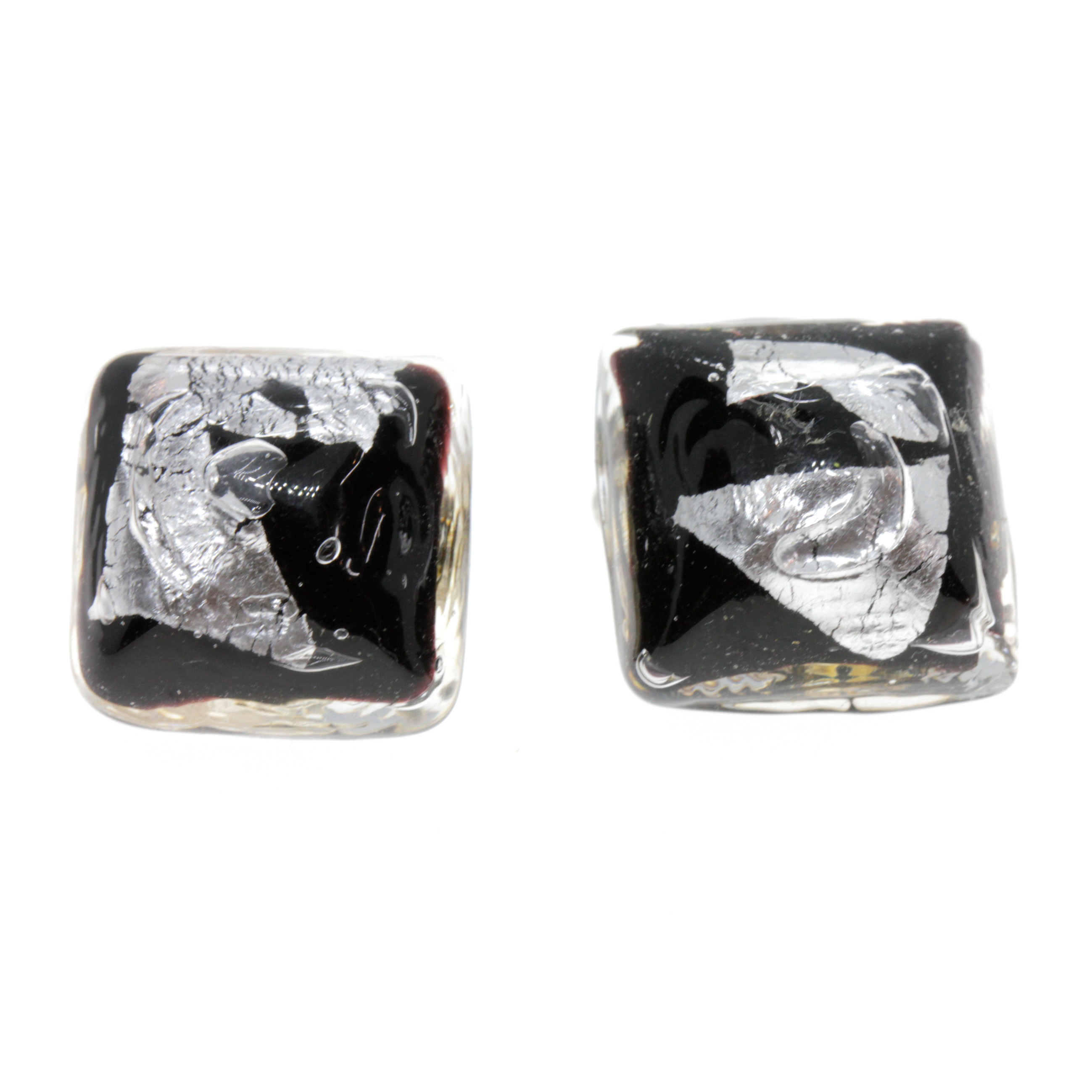 Mandy Muranoglas Ohrclips Schwarz/Silber; Muranoglas mit echtem Blattsilber, ohne Kupfer; hypoallergene, hochwertig versilberte Clips