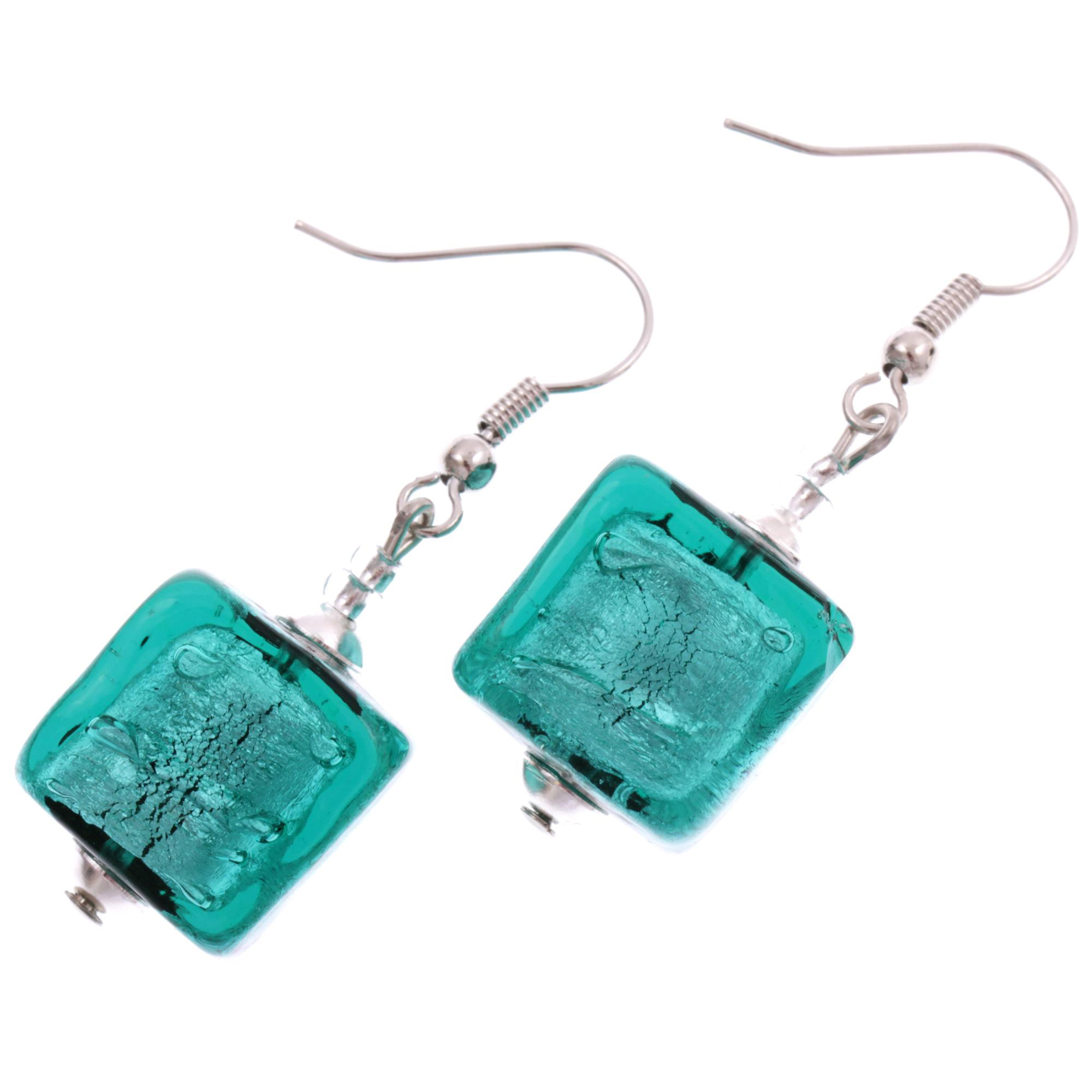 Chicer Würfel Ohrring "Ancora" Murano Glas Ohrschmuck-smaragd