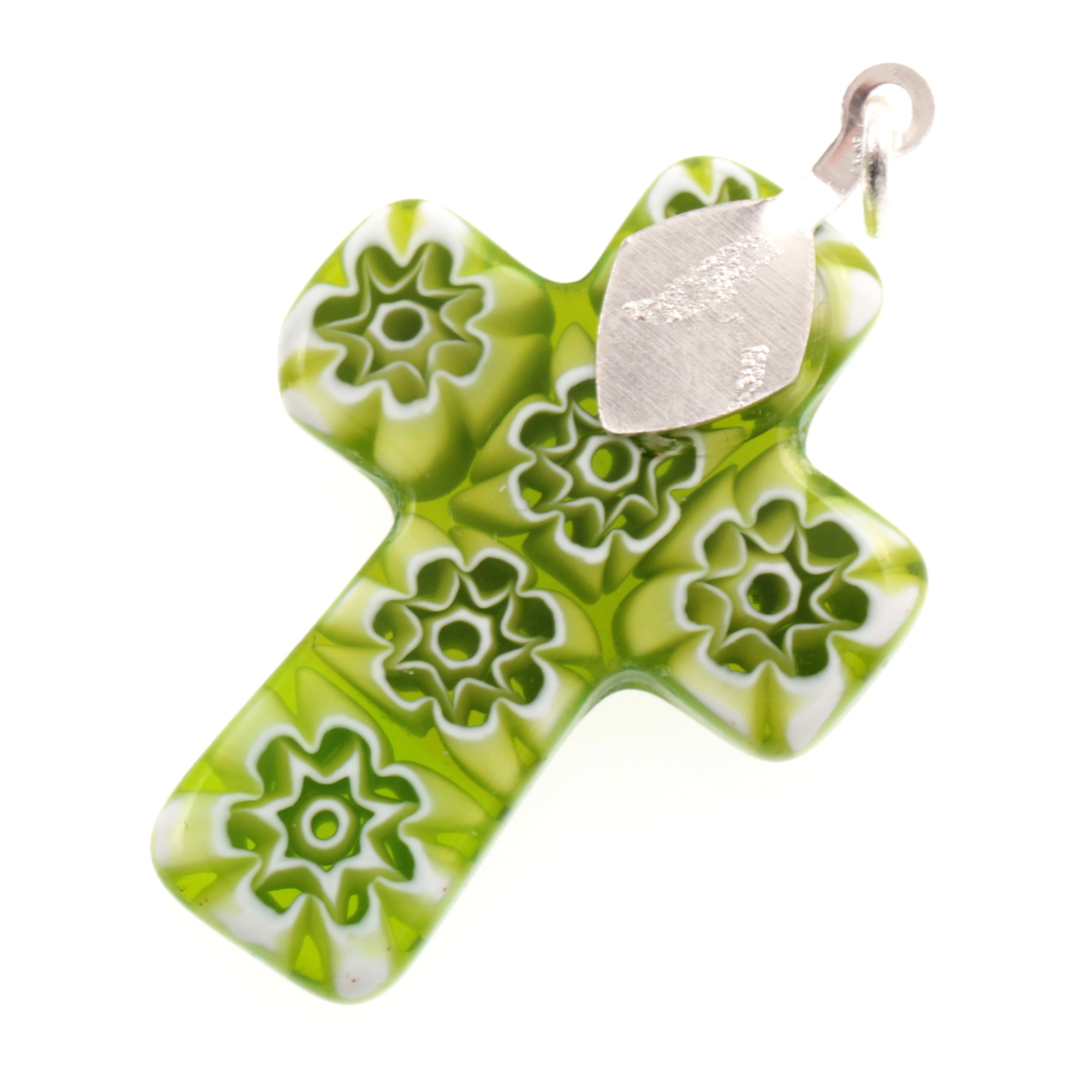Murano Glas Kreuz Modell "Rood" Mille Fiori-oliv