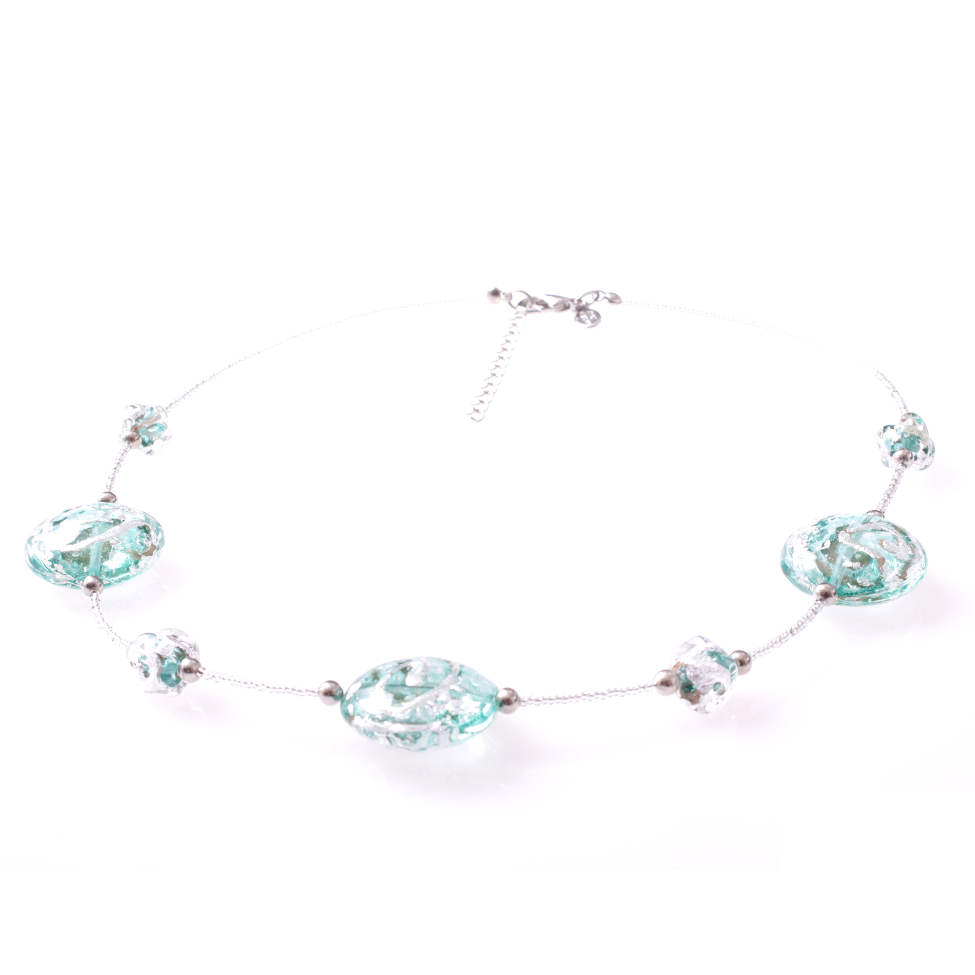 Astana Deluxe Muranoglas Collier Türkis/Silber; Muranoglas mit echtem Blattsilber und Kupfer; hypoallergene und hochwertig versilberte äußere Metallteile einschließlich Karabiner
