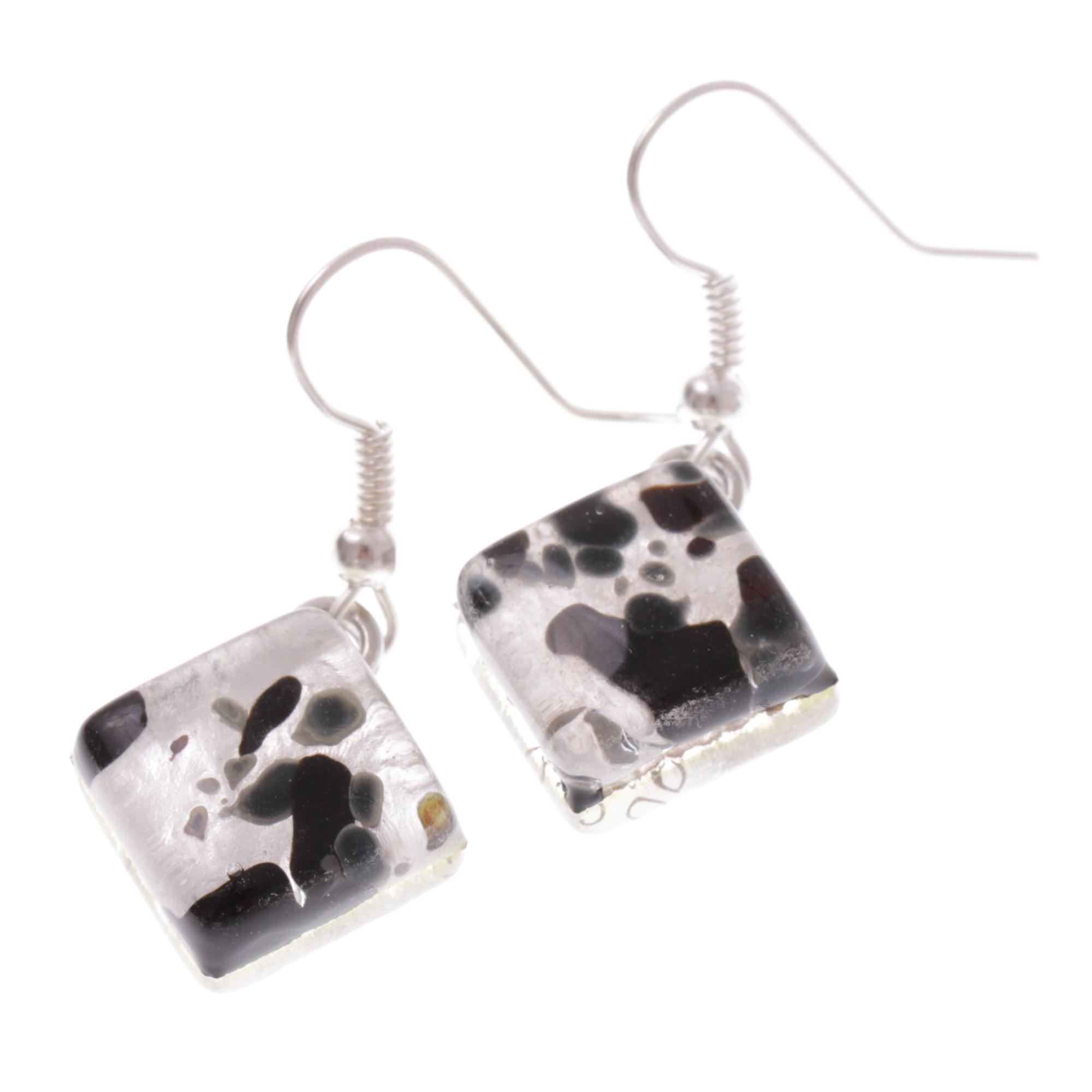 Ashley Muranoglas Ohrhänger Schwarz/Silber II; Muranoglas mit echtem Blattsilber; hypoallergene, hochwertig versilberte äußere Metallteile