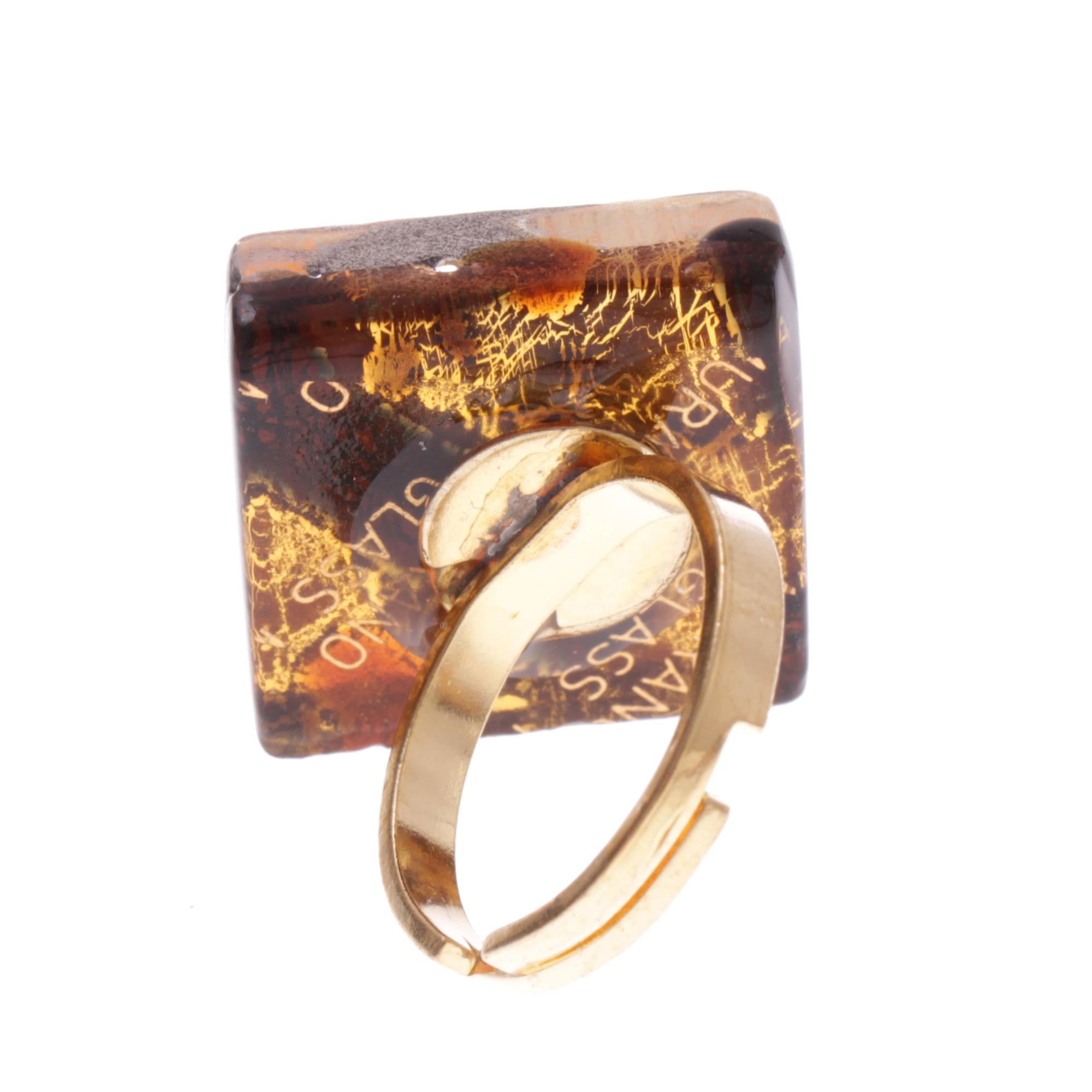 Violetta Muranoglas Ring Braun/Gold; Muranoglas mit echtem Blattgold; hypoallergene, hochwertig vergoldete Ringschiene