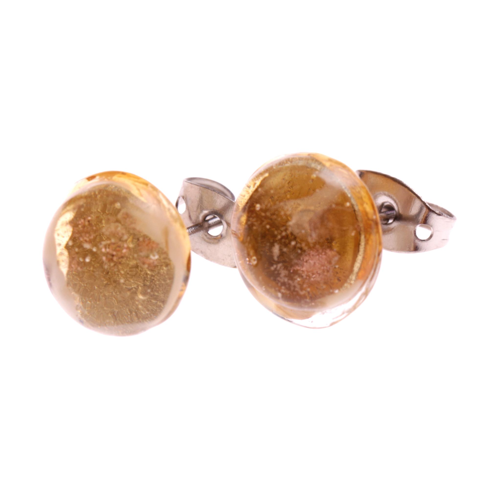 Spina Attesa Muranoglas Ohrstecker Amber/Gold; Muranoglas mit echtem Blattgold; hypoallergene, hochwertig versilberte äußere Metallteile