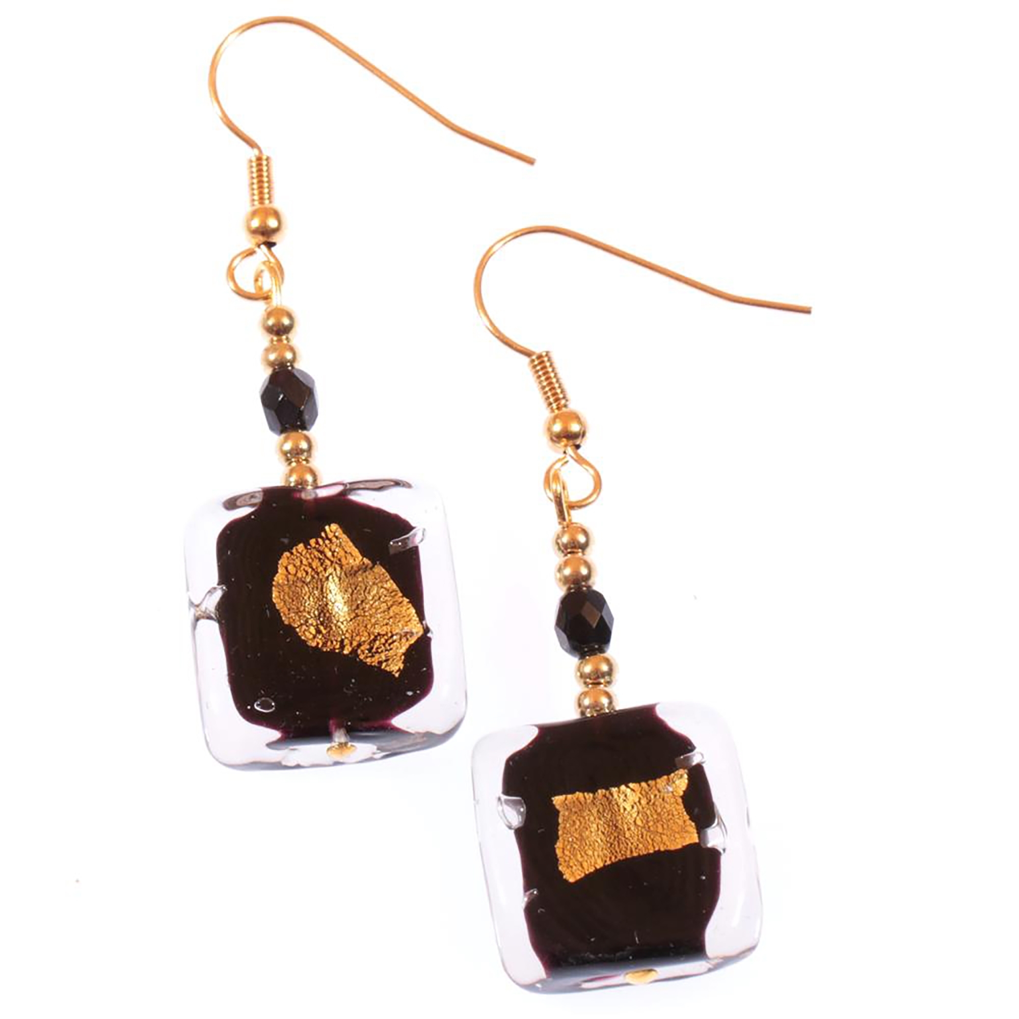 Murano Glas Ohrhaken "Ellen" schwarz-gold