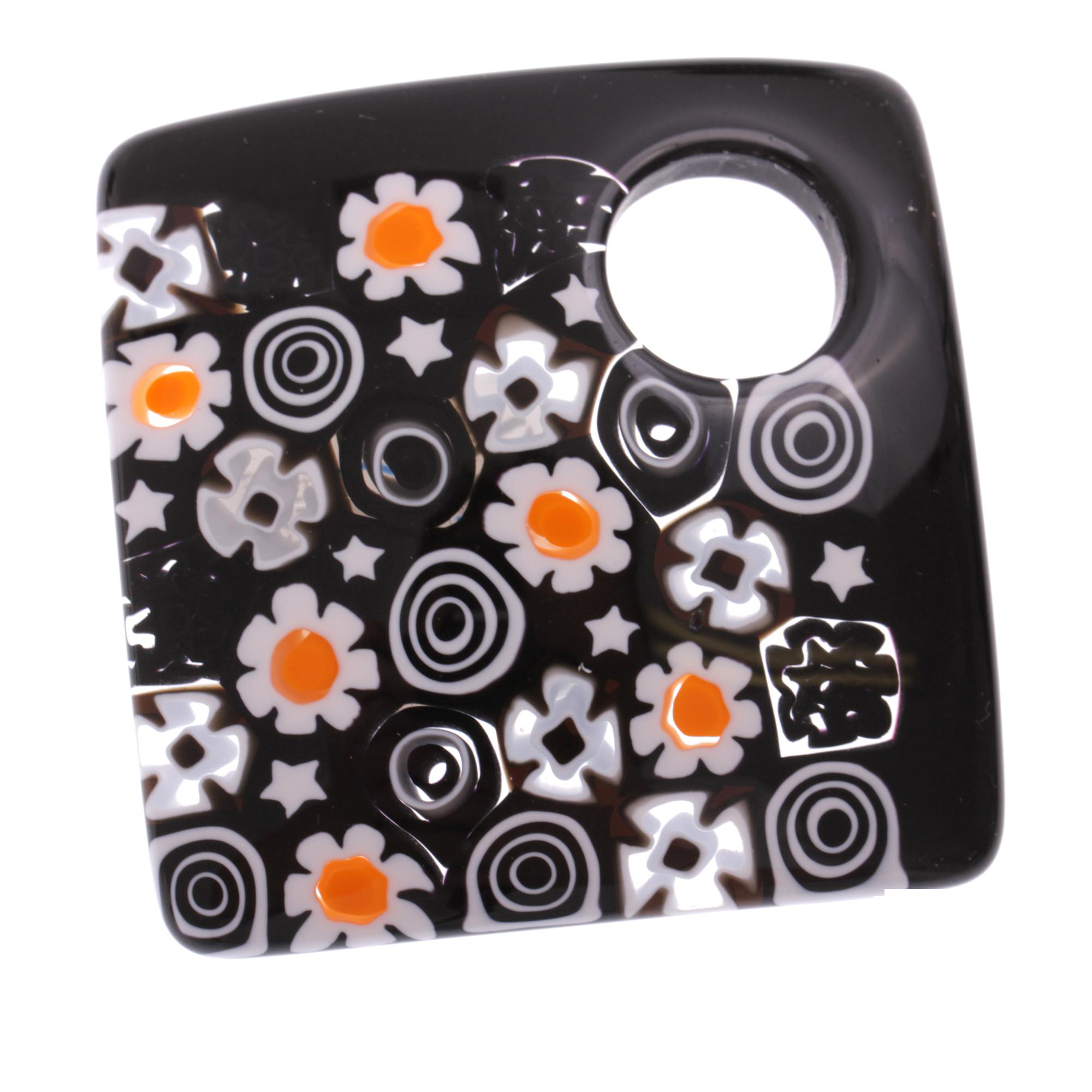 Modell "Lola" Murano Glas Anhänger mit echter Mille Fiori-schwarz-weiß II