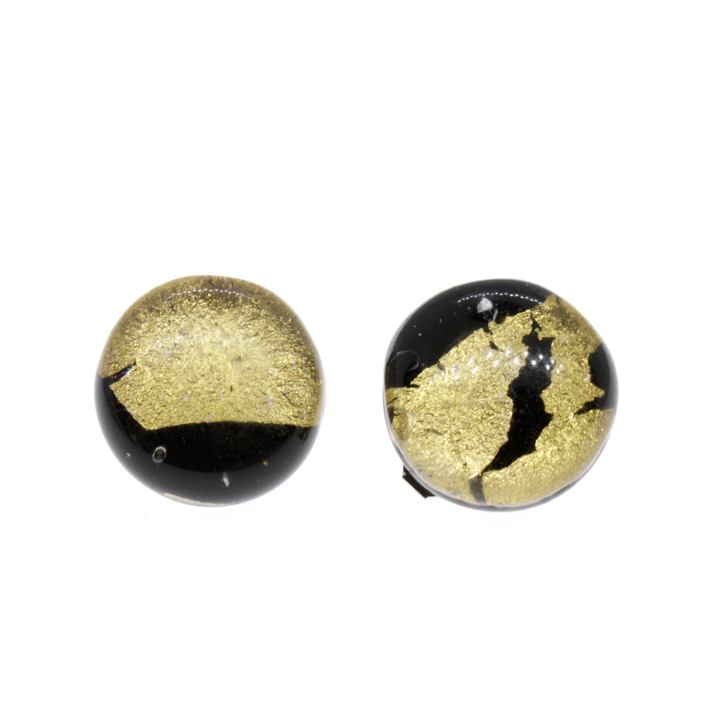 Livorno Muranoglas Ohrclips Schwarz/Silber/Gold; Muranoglas mit echtem Blattgold und/oder Blattsilber, ohne Kupfer; hypoallergene, hochwertig versilberte Clips