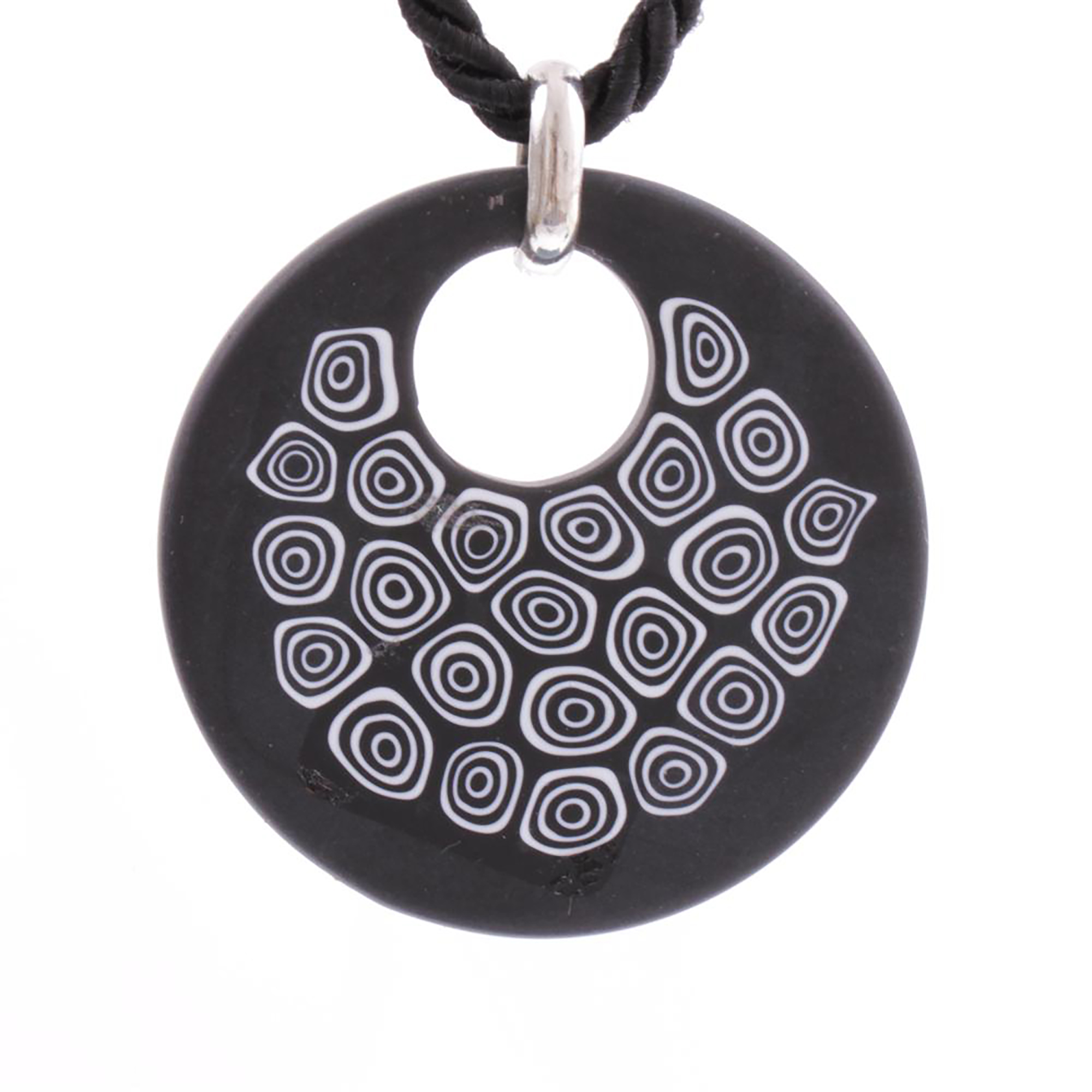 Mille Fiori Anhänger "Chiva matt" Murano Glas-schwarz-weiss