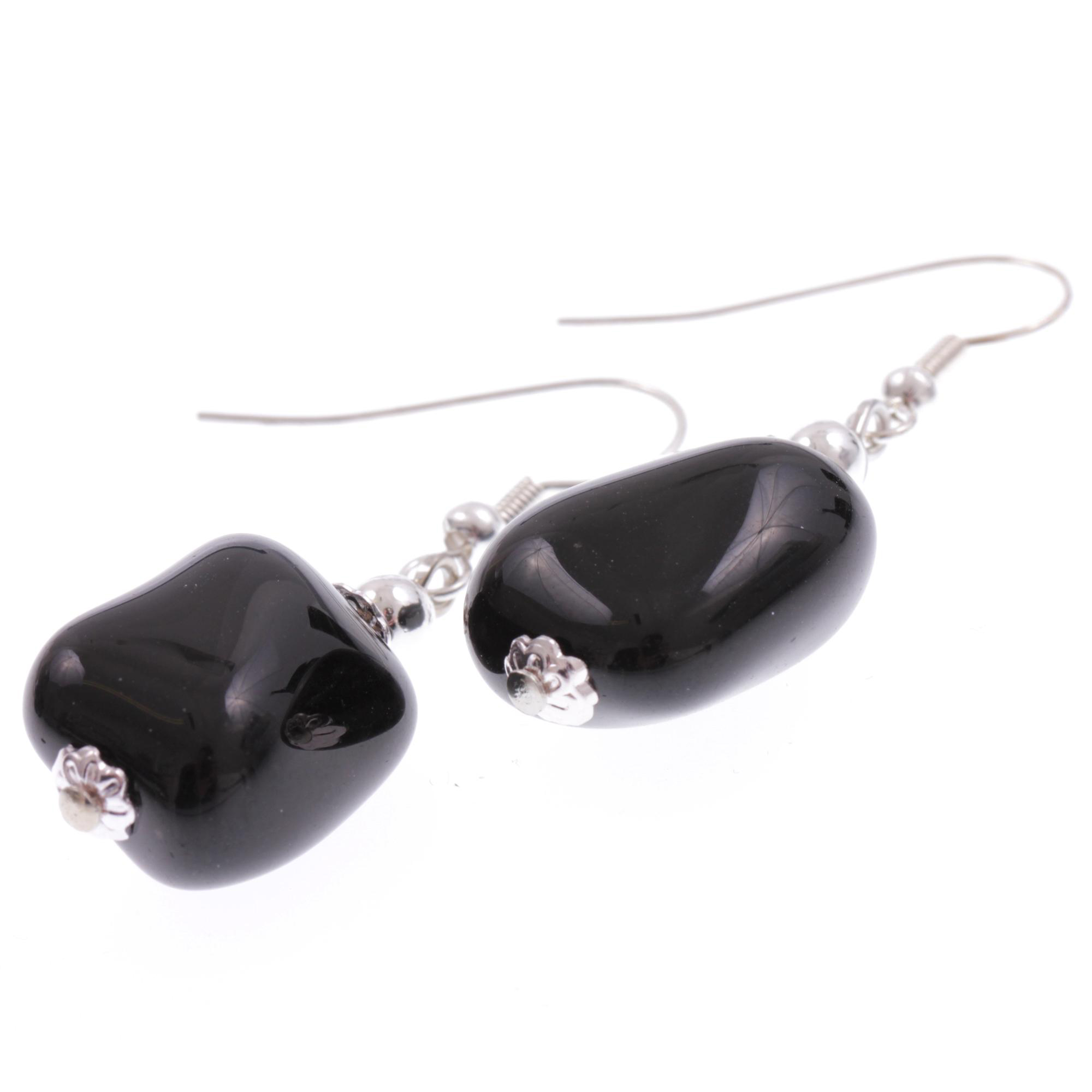 Murano Glas Ohrhaken "Amabile" Ohrschmuck-schwarz-silber