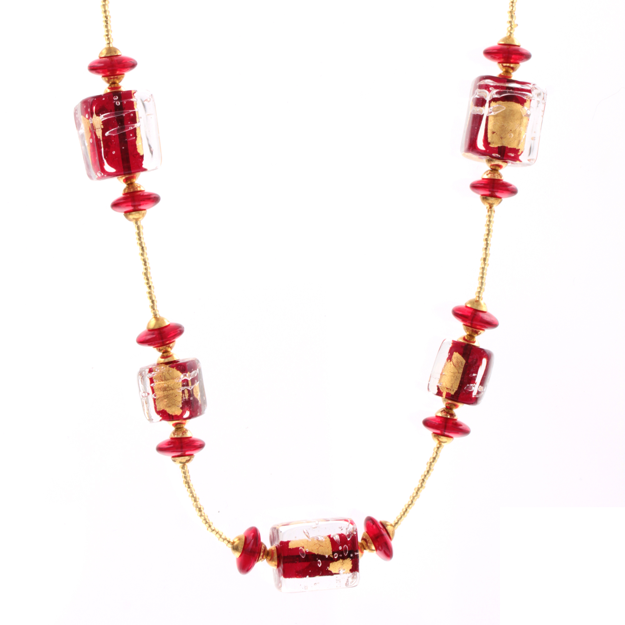 Murano Glas Collier "Cintia" Halskette-rot-gold