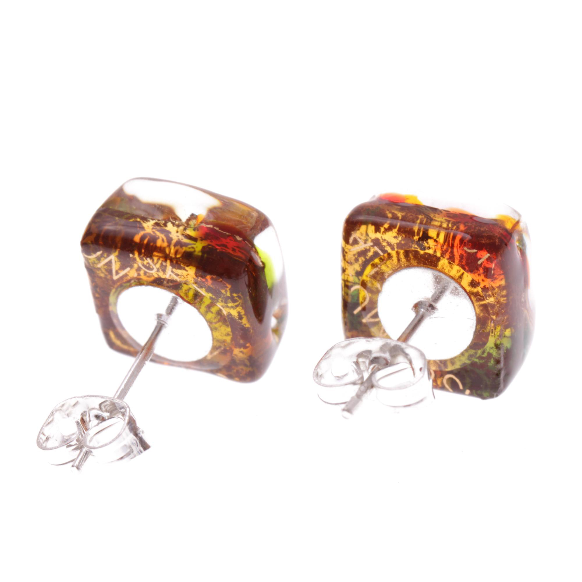 Jolanda Muranoglas Ohrstecker Harlekin; Muranoglas mit echtem Blattgold; hypoallergene, hochwertig versilberte äußere Metallteile