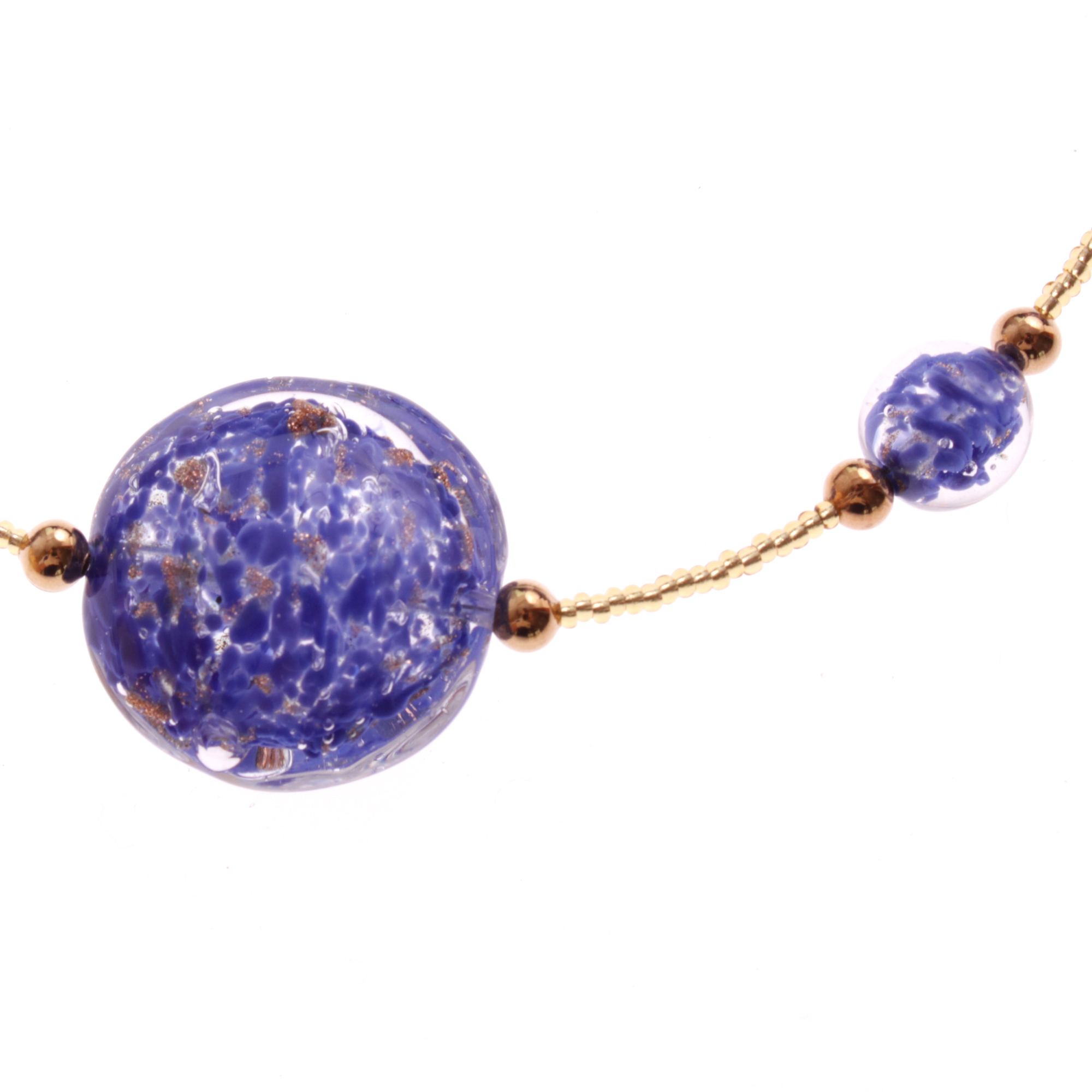 Astana Muranoglas Collier Blau/Gold; Muranoglas mit echtem Blattgold und echtem Kupfer; hypoallergene, hochwertig vergoldete äußere Metallteile
