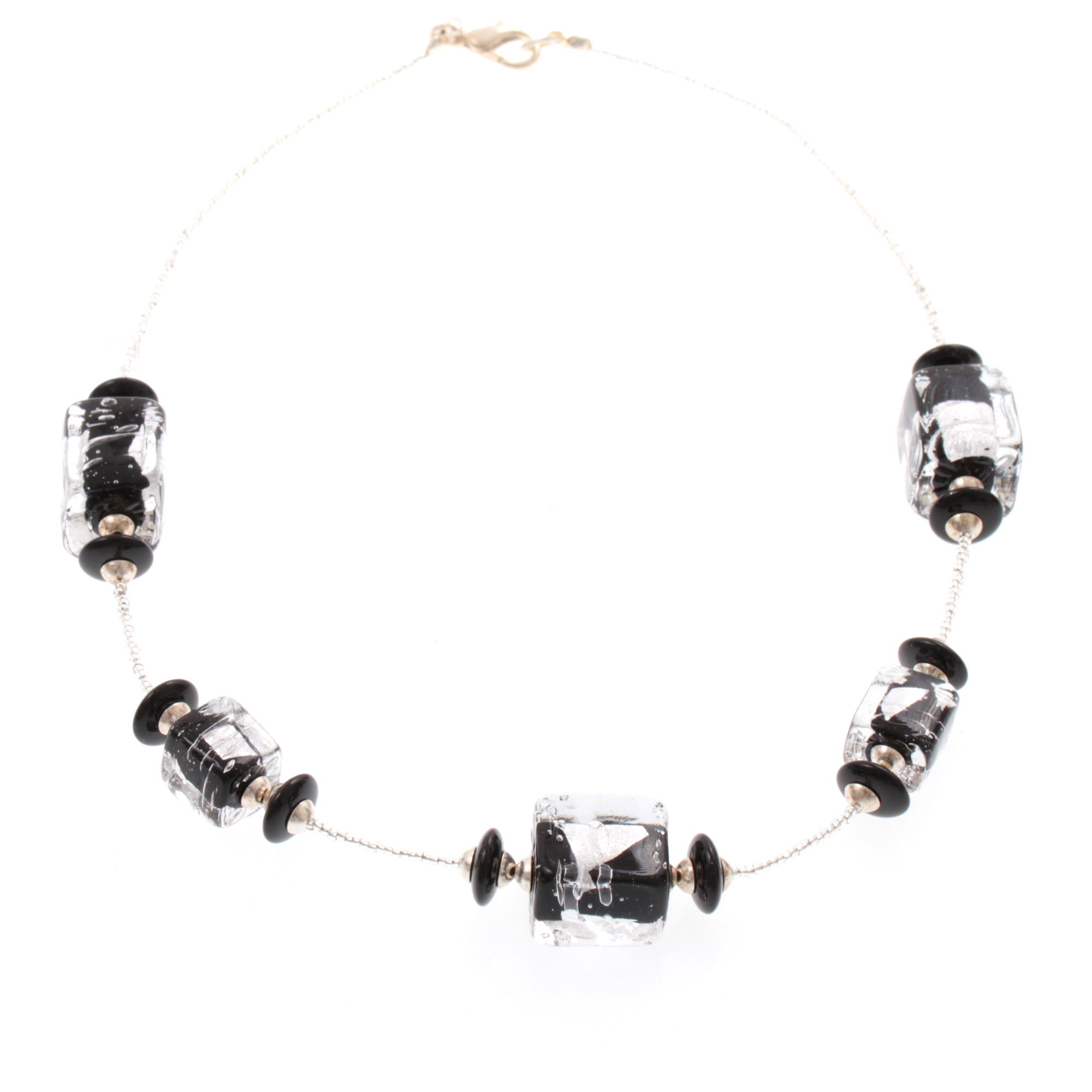 Murano Glas Collier "Cintia" Halskette-schwarz-silber