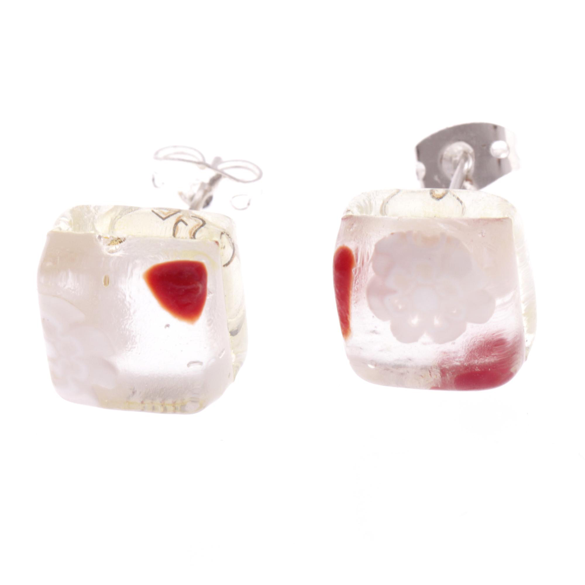 Jolanda Muranoglas Ohrstecker Rot/Weiß; Muranoglas mit echtem Blattsilber; hypoallergene, hochwertig versilberte äußere Metallteile