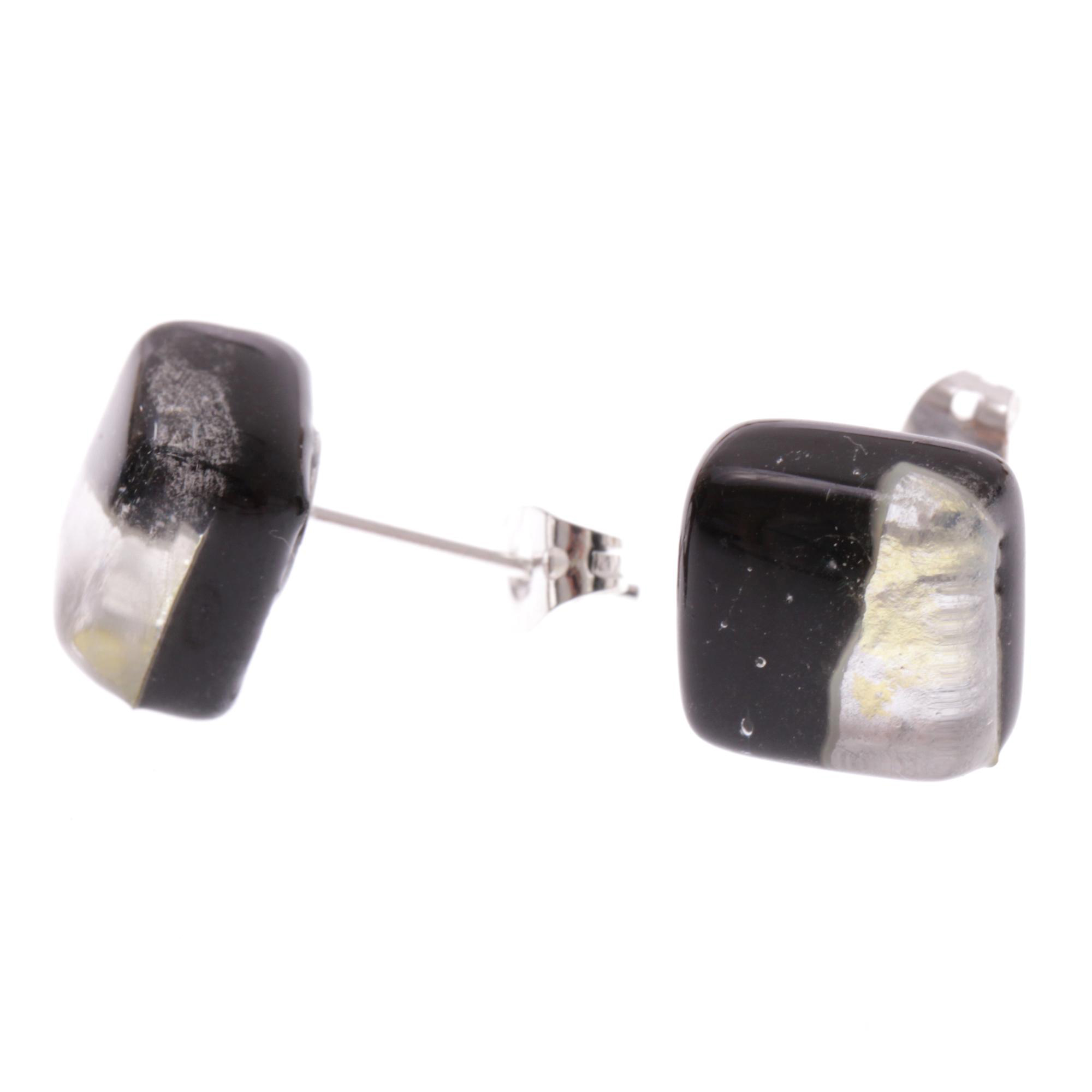 Jolanda Muranoglas Ohrstecker Schwarz/Silber III; Muranoglas mit echtem Blattsilber; hypoallergene, hochwertig versilberte äußere Metallteile