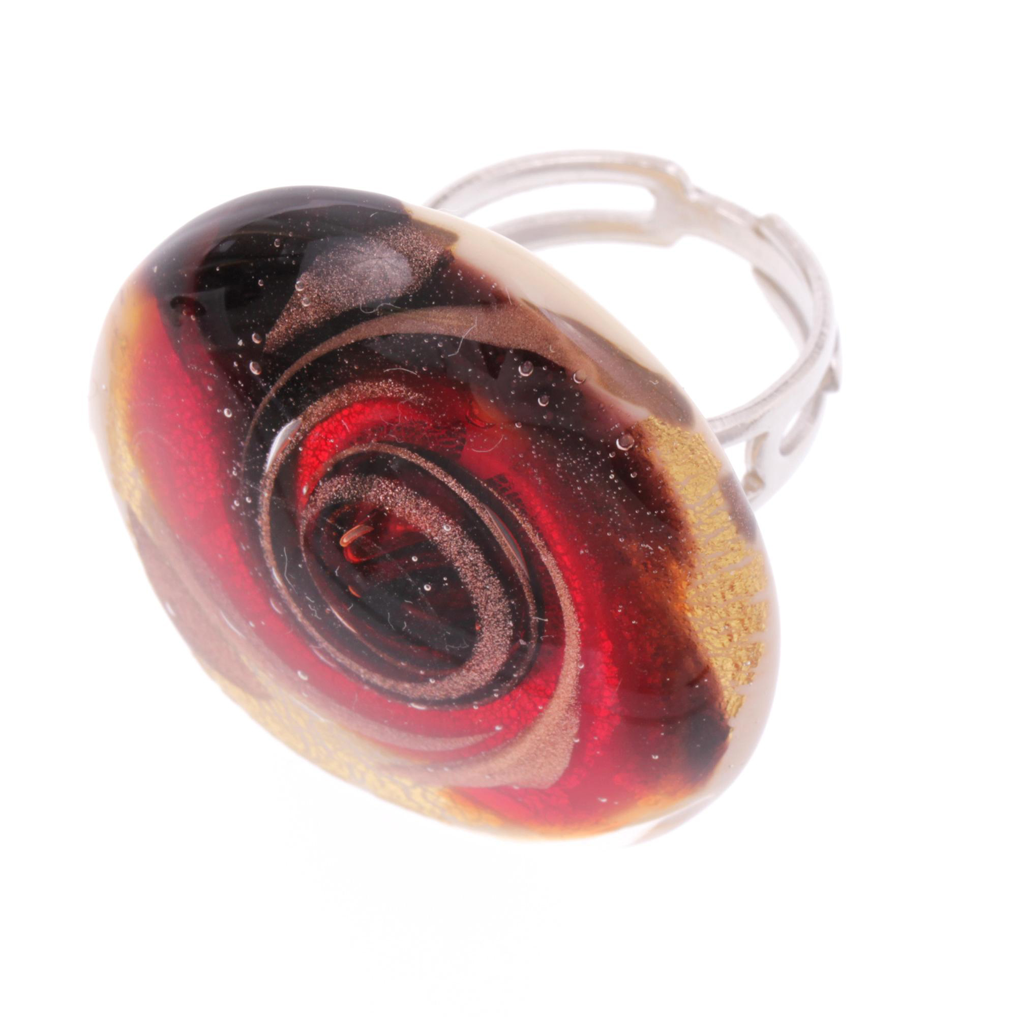 Murano Glas Ring "Vistosa" mit offener Schiene-rot-gold