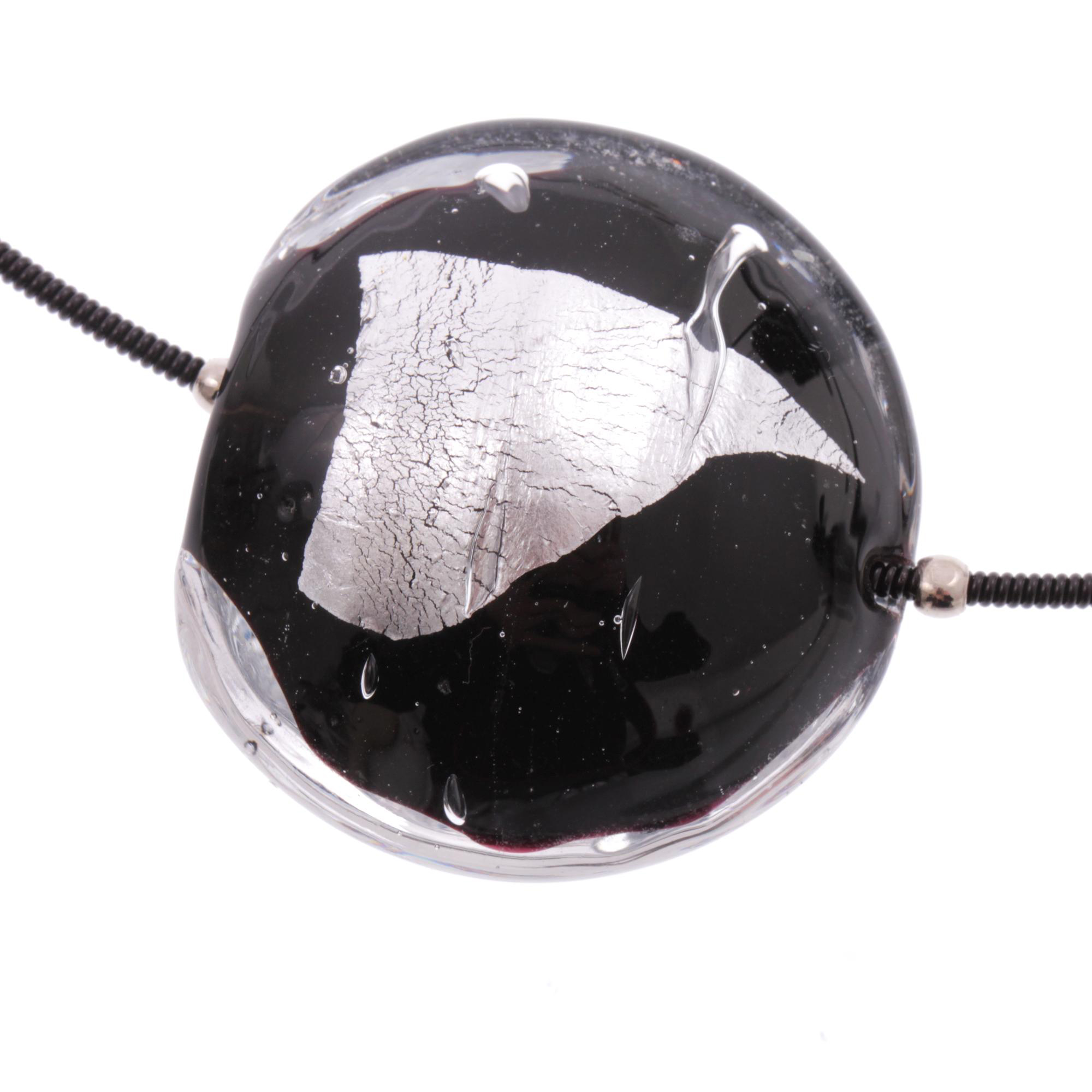 Murano Glas Collier "Cielo" -schwarz-silber