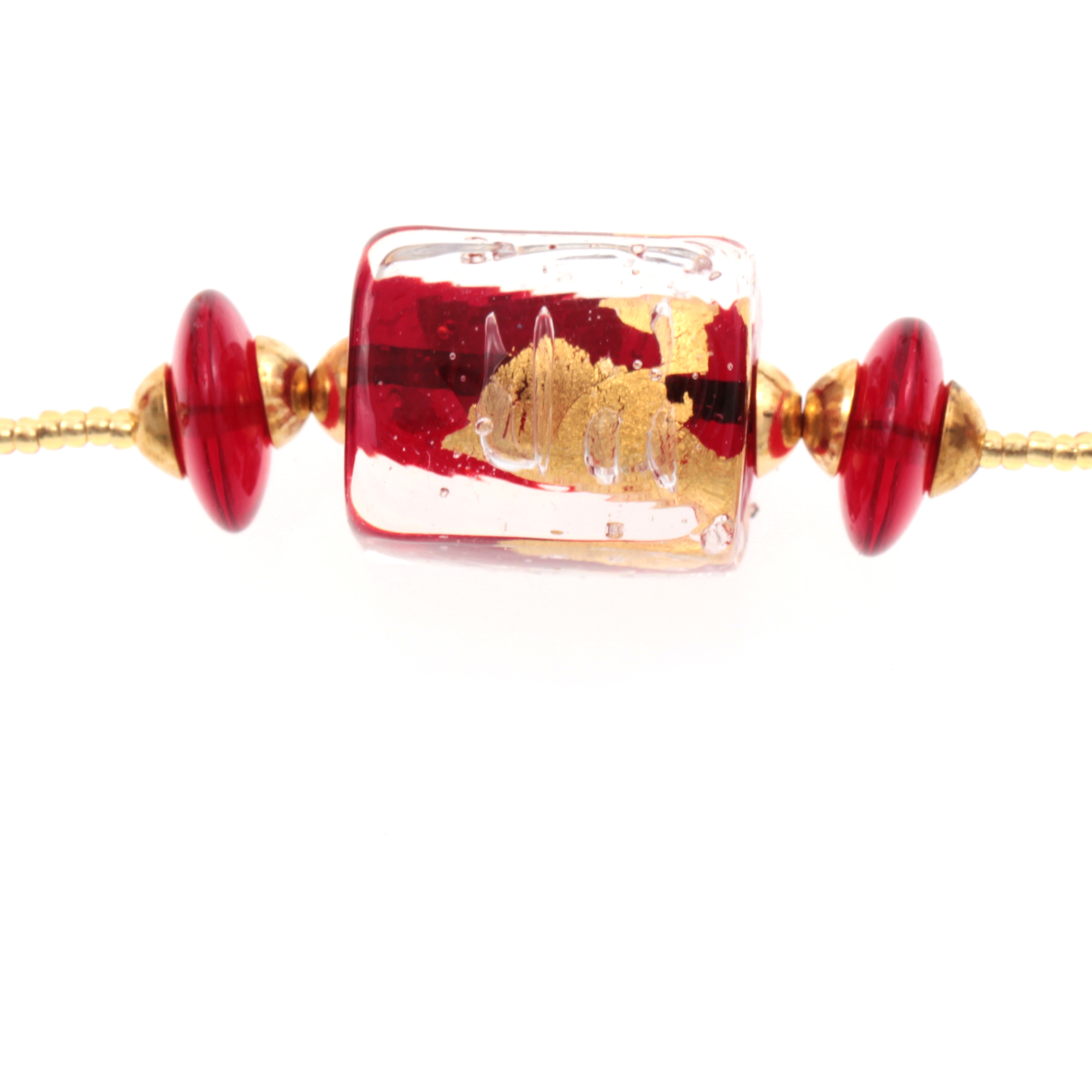 Murano Glas Collier "Cintia" Halskette-rot-gold