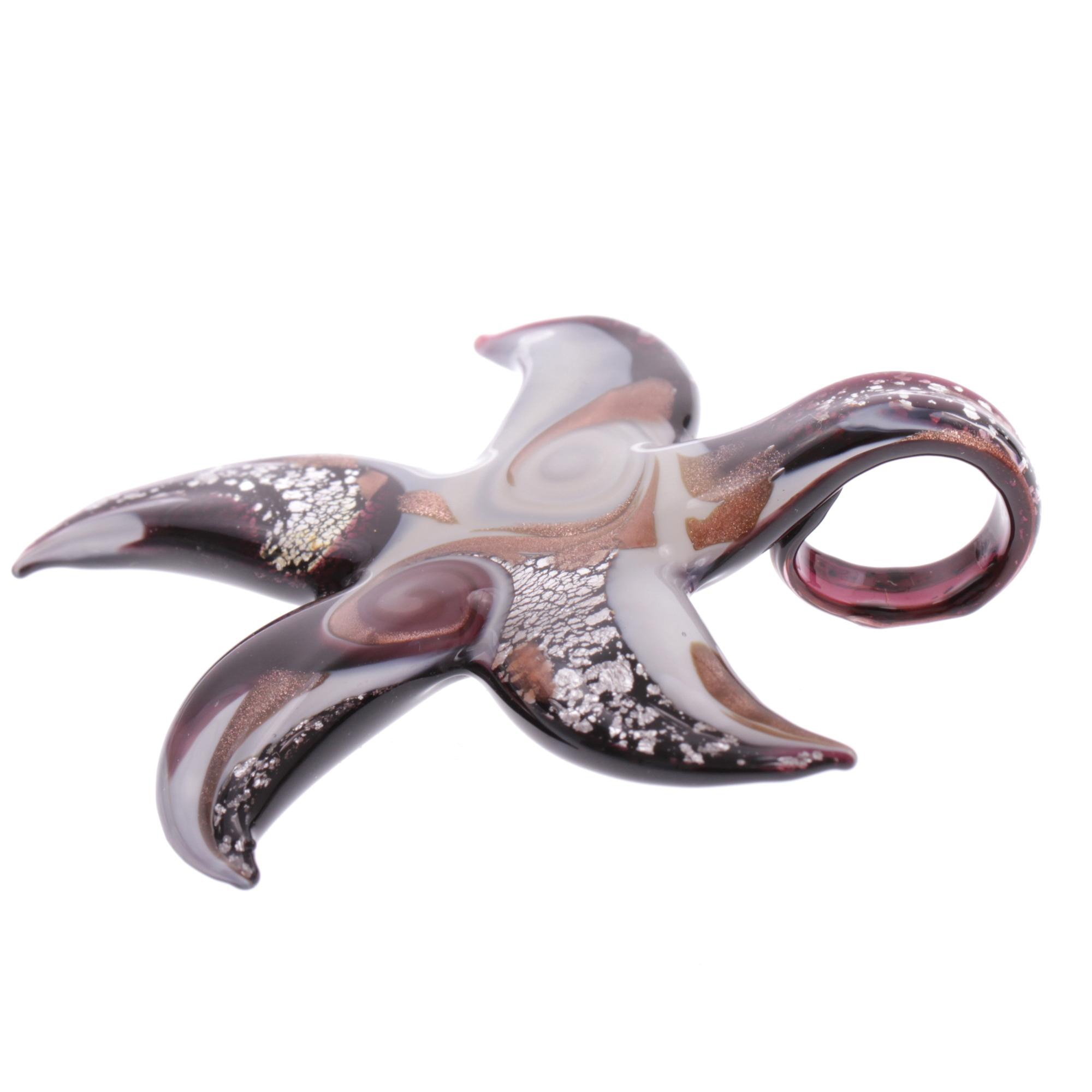 Facella Seestern-Anhänger Lila/Silber aus echtem Muranoglas mit echtem Blattsilber und Kupfer