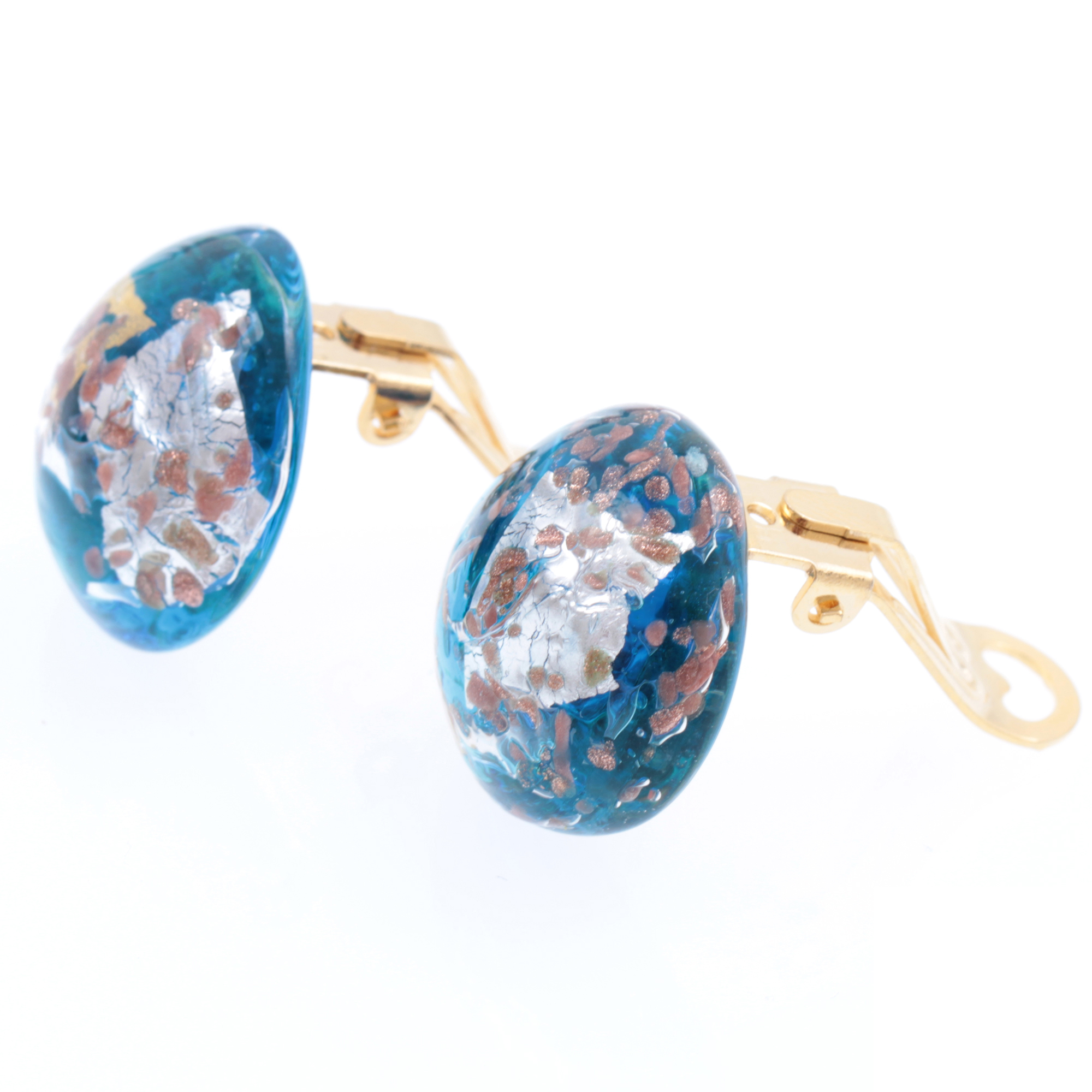 Murano Glas Ohrclip Modell "Symphonie" -türkis