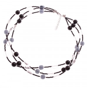 3 reihiges Murano Glas Collier "Rosalie" Halskette-schwarz-silber