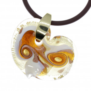 Wundervoll großer Herz Anhänger "Animo" Murano Glas-amber-gold