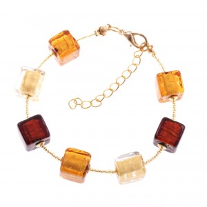 "Quadro" Murano Glas Armband-amber-gold