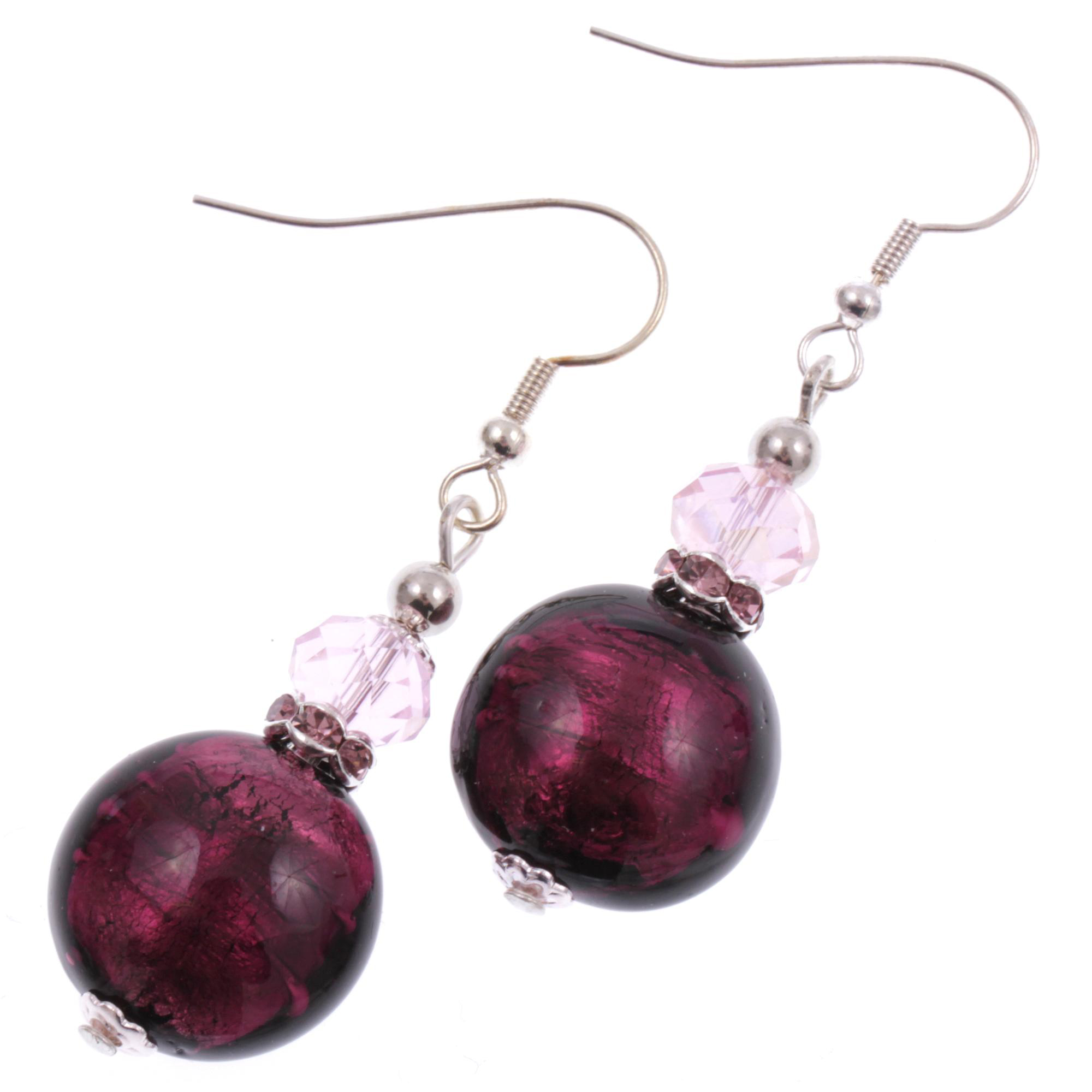 Murano Glas Ohrschmuck "Iowa Deluxe" Ohrhaken-amethist-silber