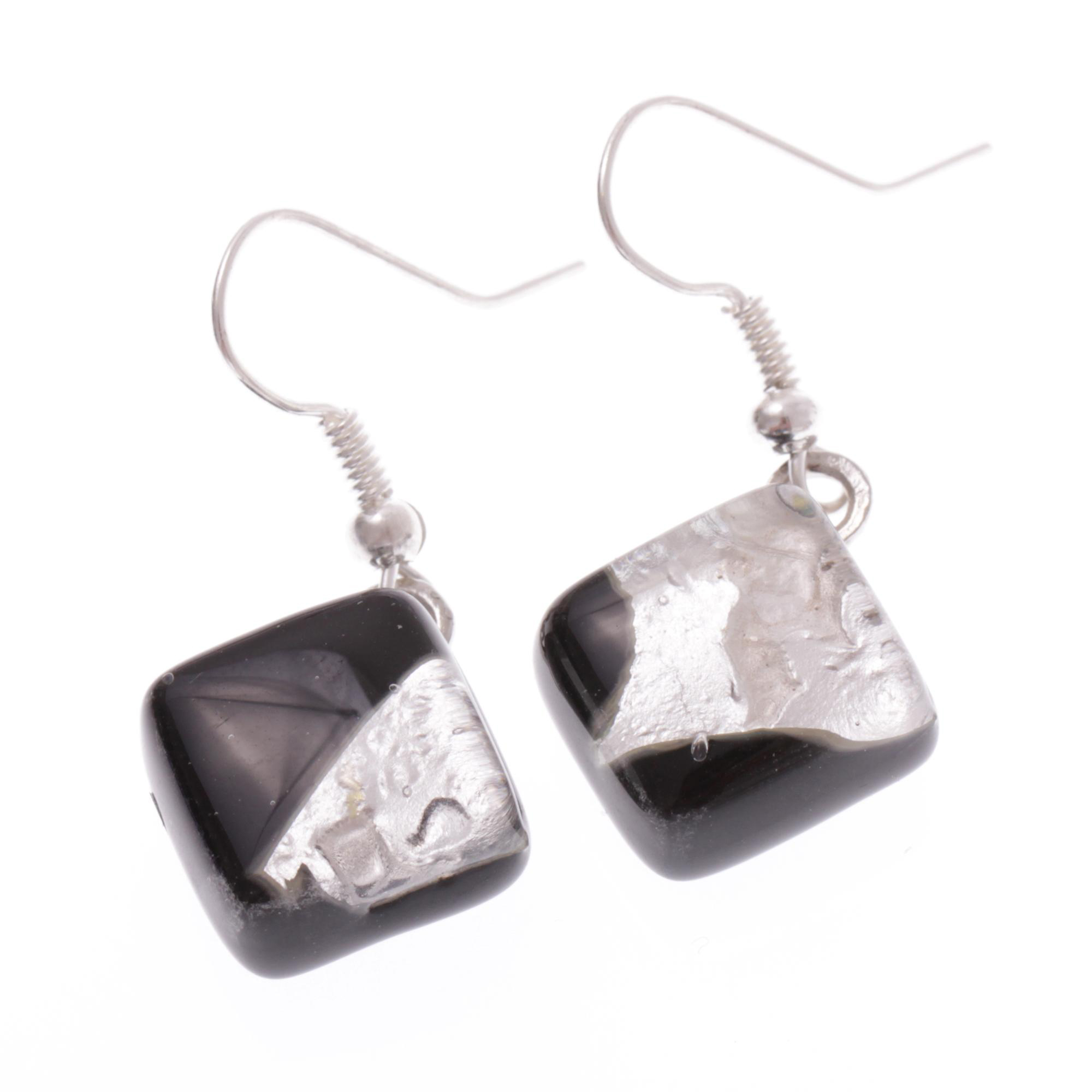 Ashley Muranoglas Ohrhänger Schwarz; Muranoglas mit echtem Blattsilber; hypoallergene, hochwertig versilberte äußere Metallteile