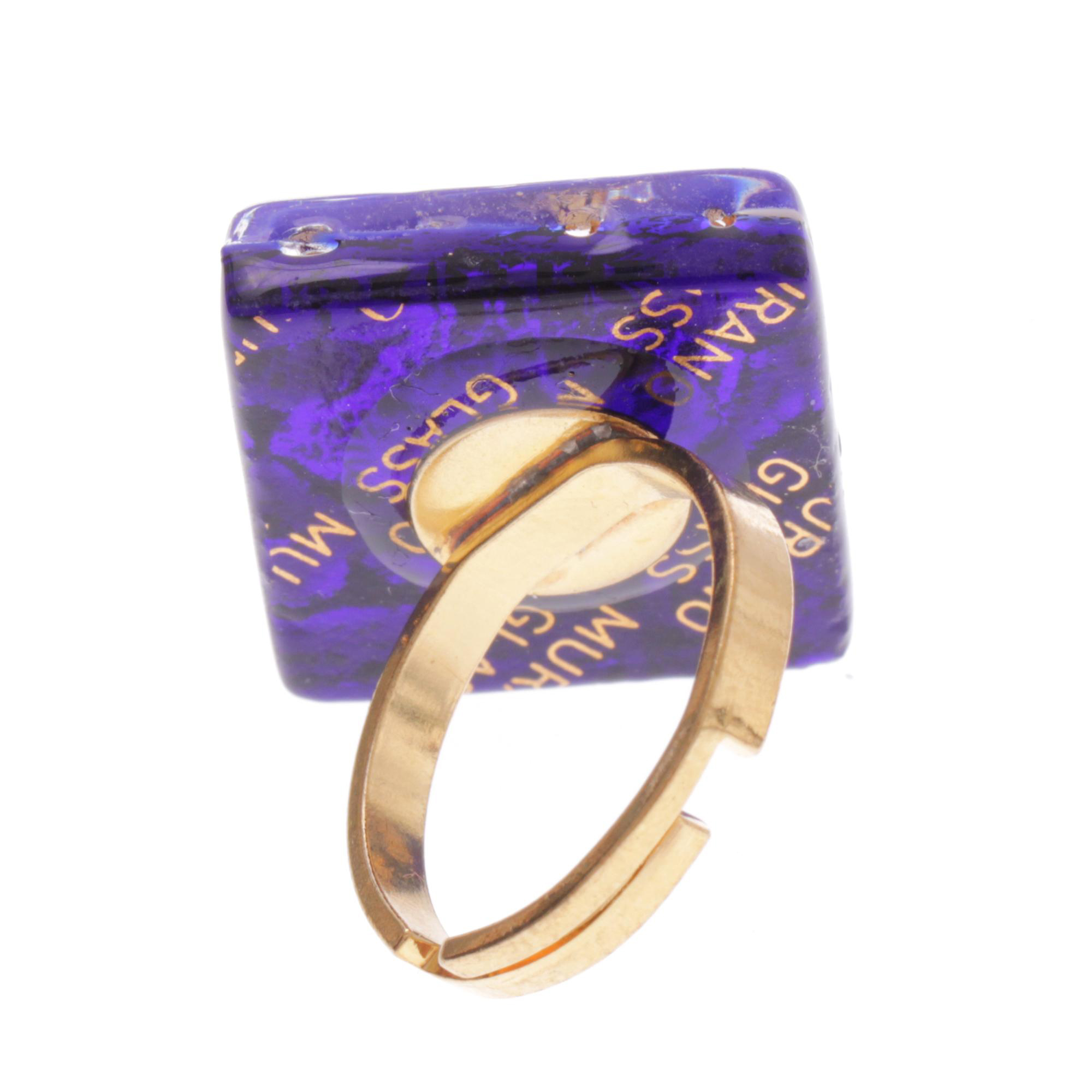 Violetta Muranoglas Ring Dunkelblau/Gold; Muranoglas mit echtem Blattgold; hypoallergene, hochwertig vergoldete Ringschiene