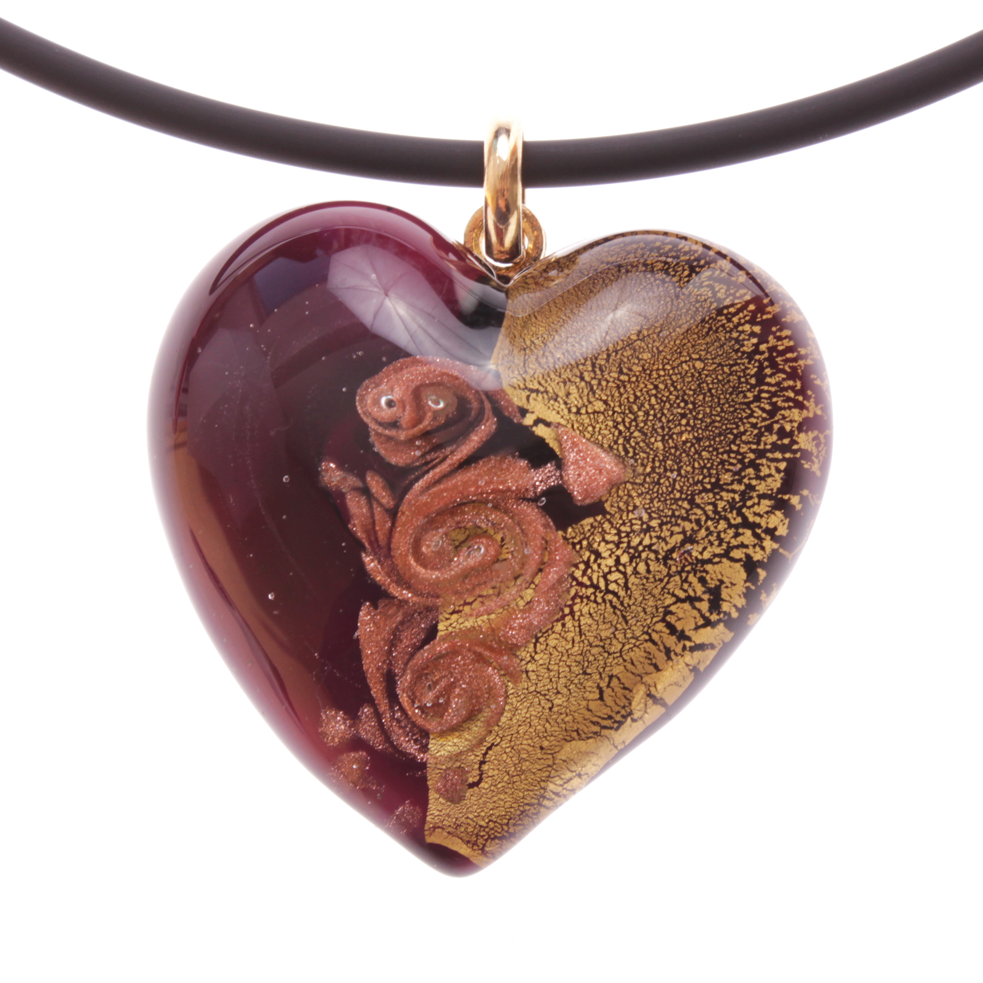 Girello medium Muranoglas Anhänger Schwarz/Gold; Muranoglas mit echtem Blattgold und Kupfer; hypoallergene, hochwertig vergoldete Öse