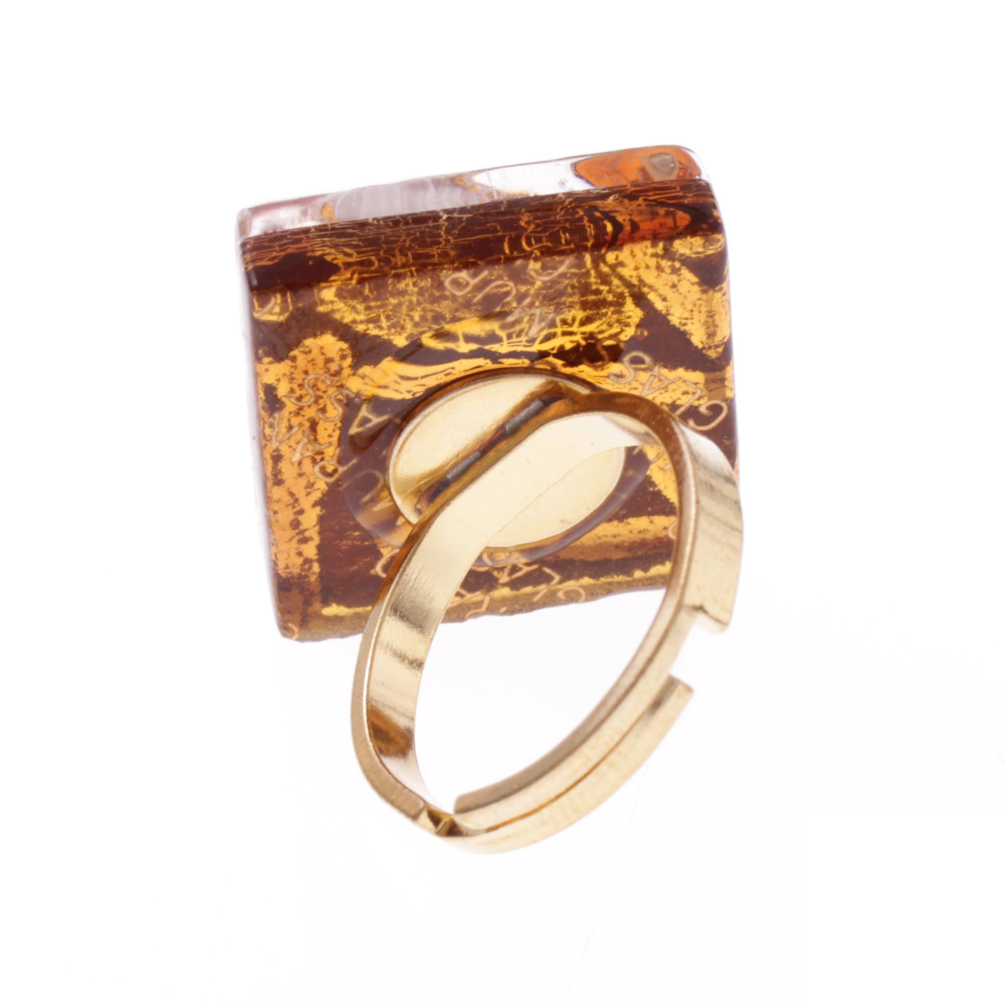 Violetta Muranoglas Ring Amber/Gold; Muranoglas mit echtem Blattgold; hypoallergene, hochwertig vergoldete Ringschiene